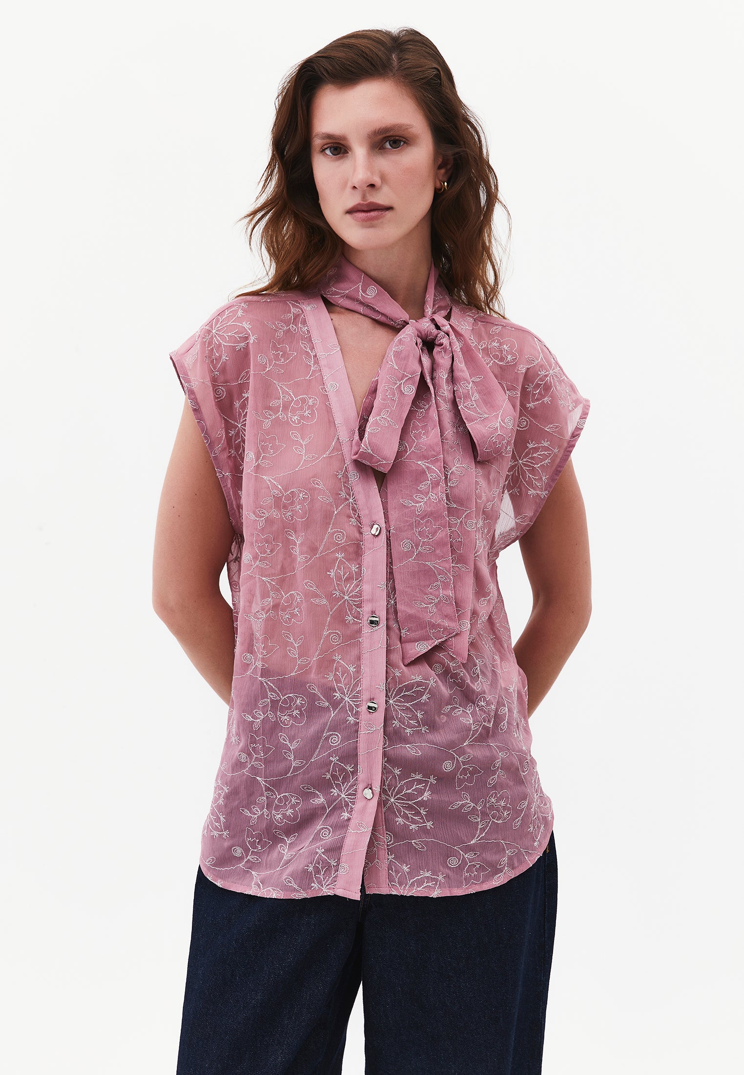 V-Neck Glitter Long Sleeve Shirt - LILAS