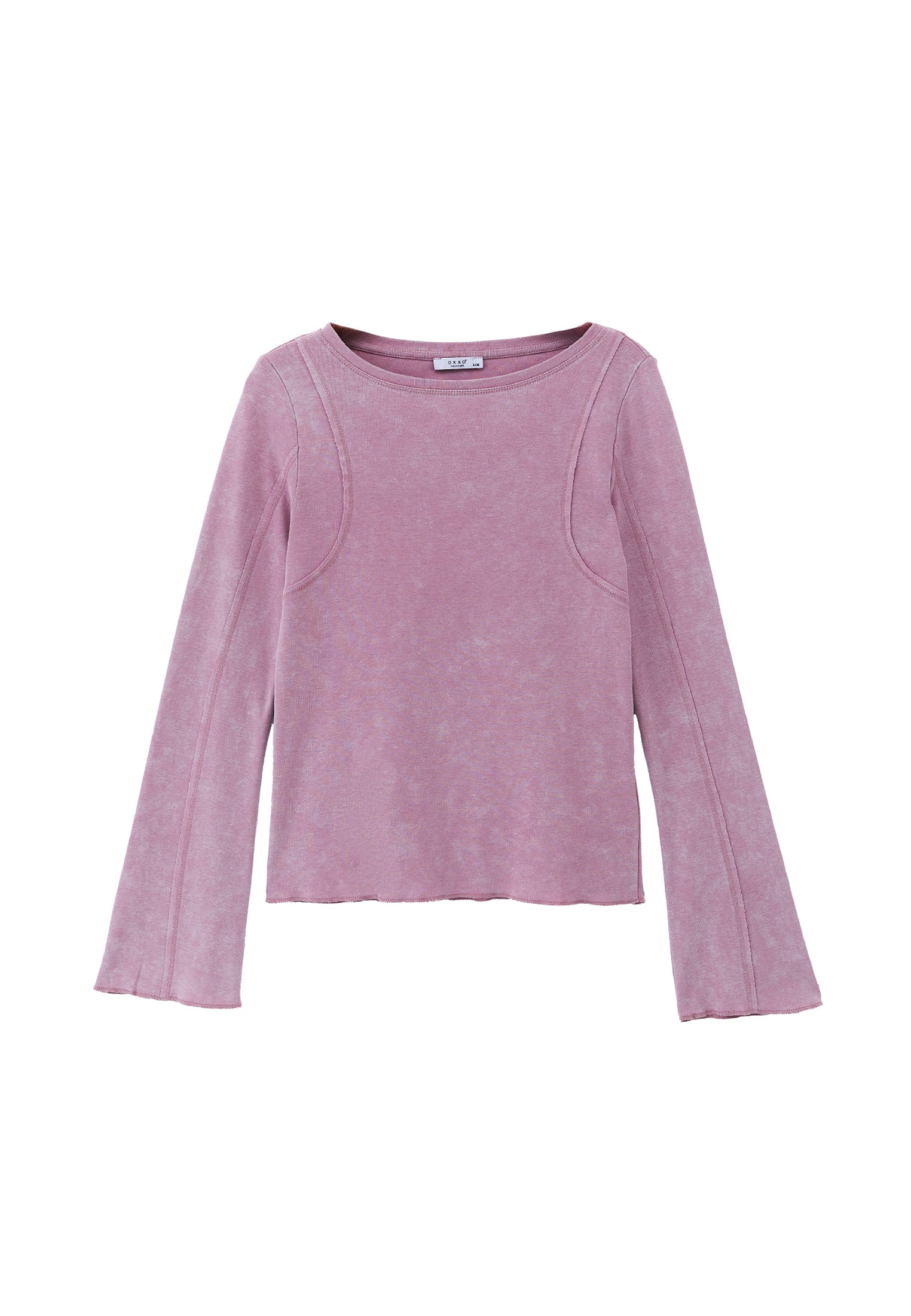 Boat Neck Long Sleeve Flared Sleeve T-Shirt - LILAS