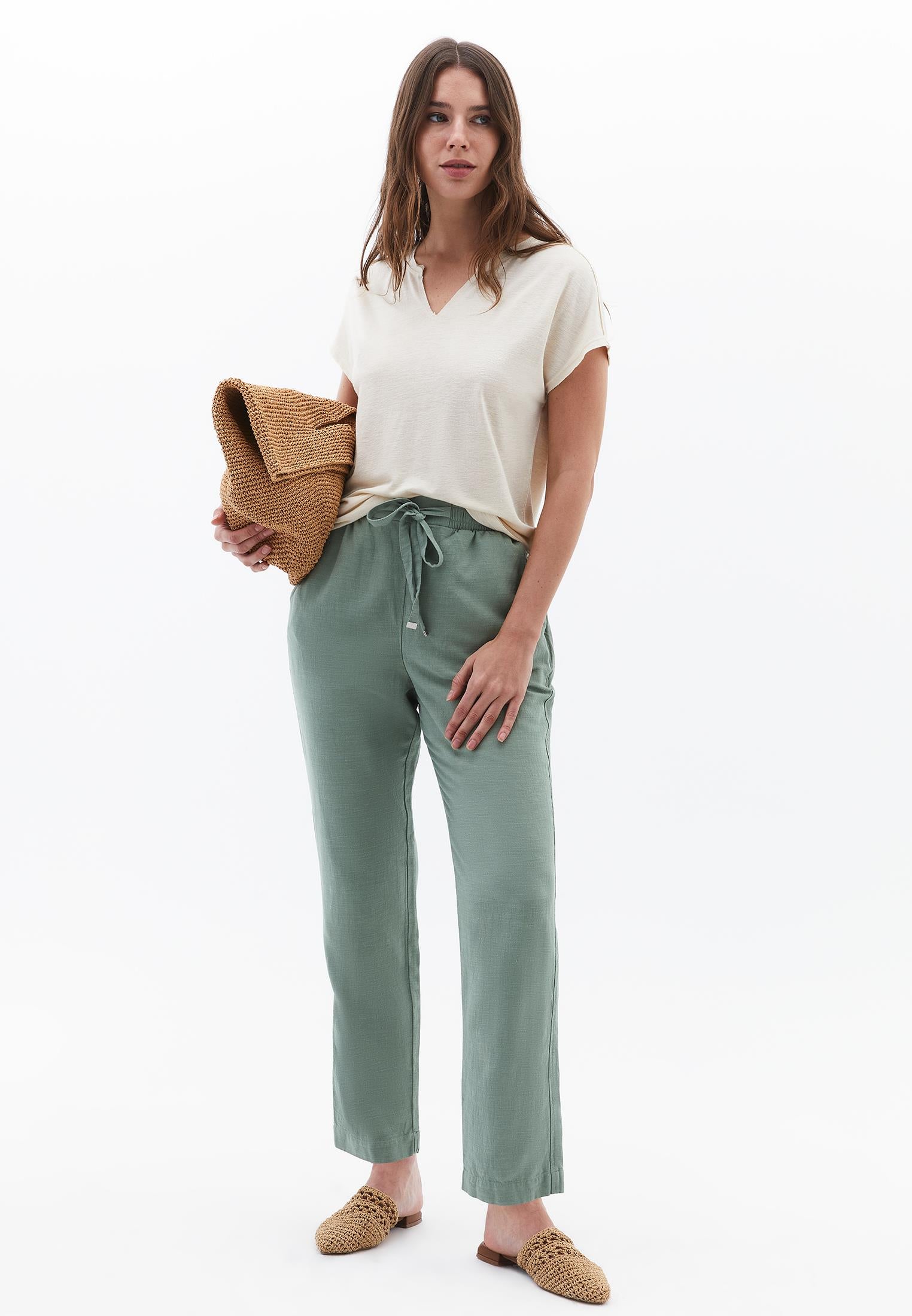 Carrot Cut Linen Pants - LILY PAD