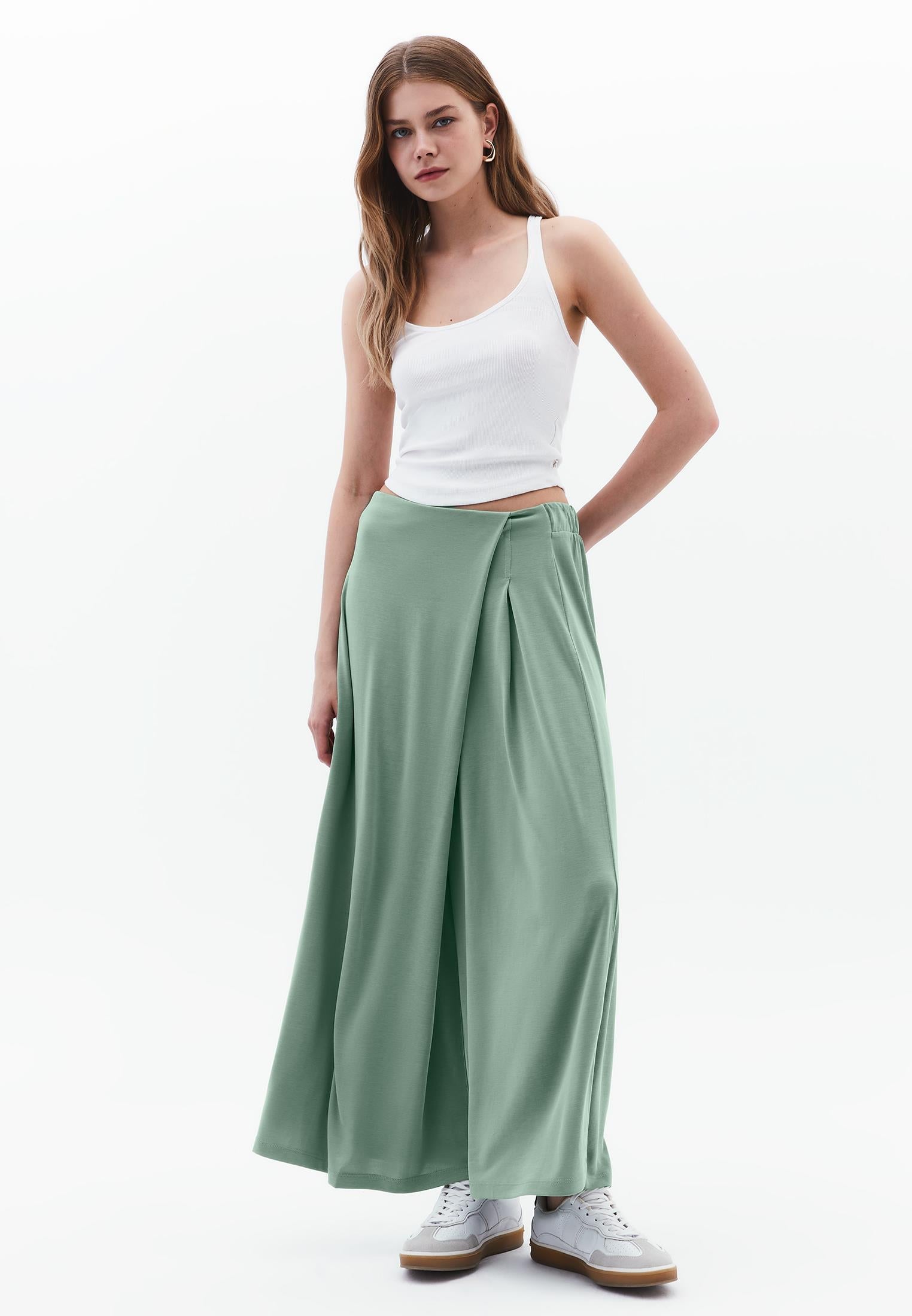 High Waist Elasticated Culotte Pants - LILY PAD
