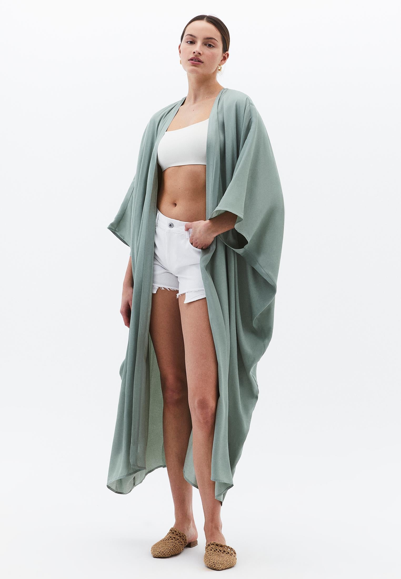 Kimono Sleeve Long Kimono - LILY PAD