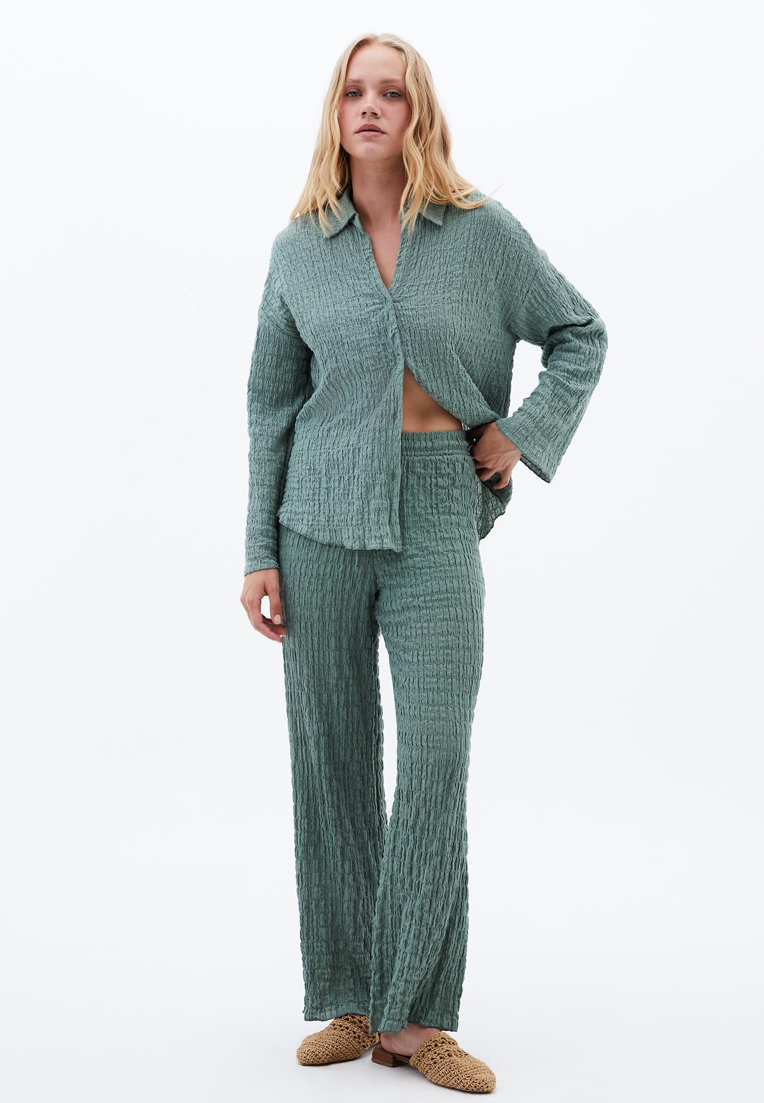 Wide Leg Cotton Pants - LILY PAD
