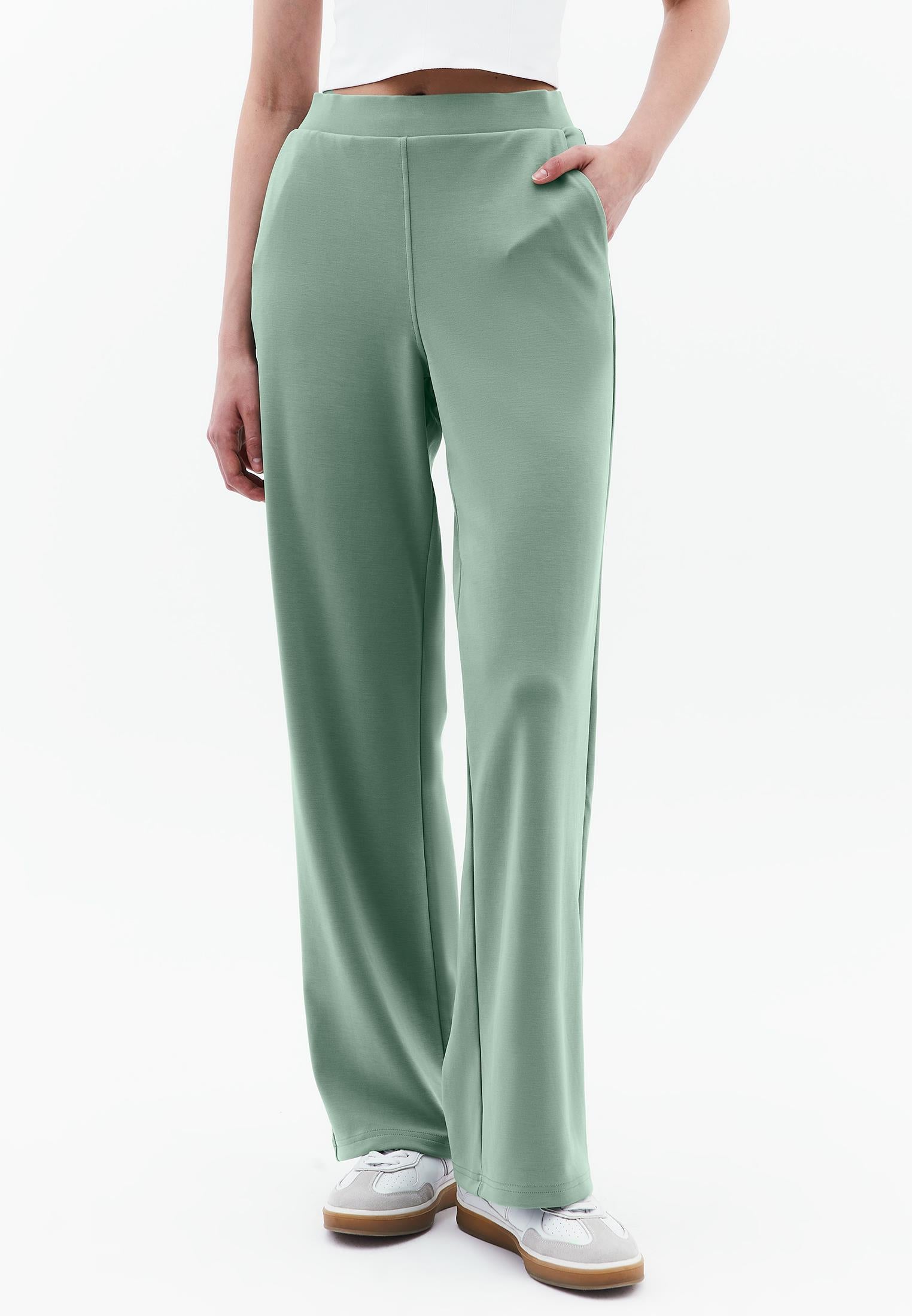 High Waist Straight Leg Elastic Waist Pants - LILY PAD
