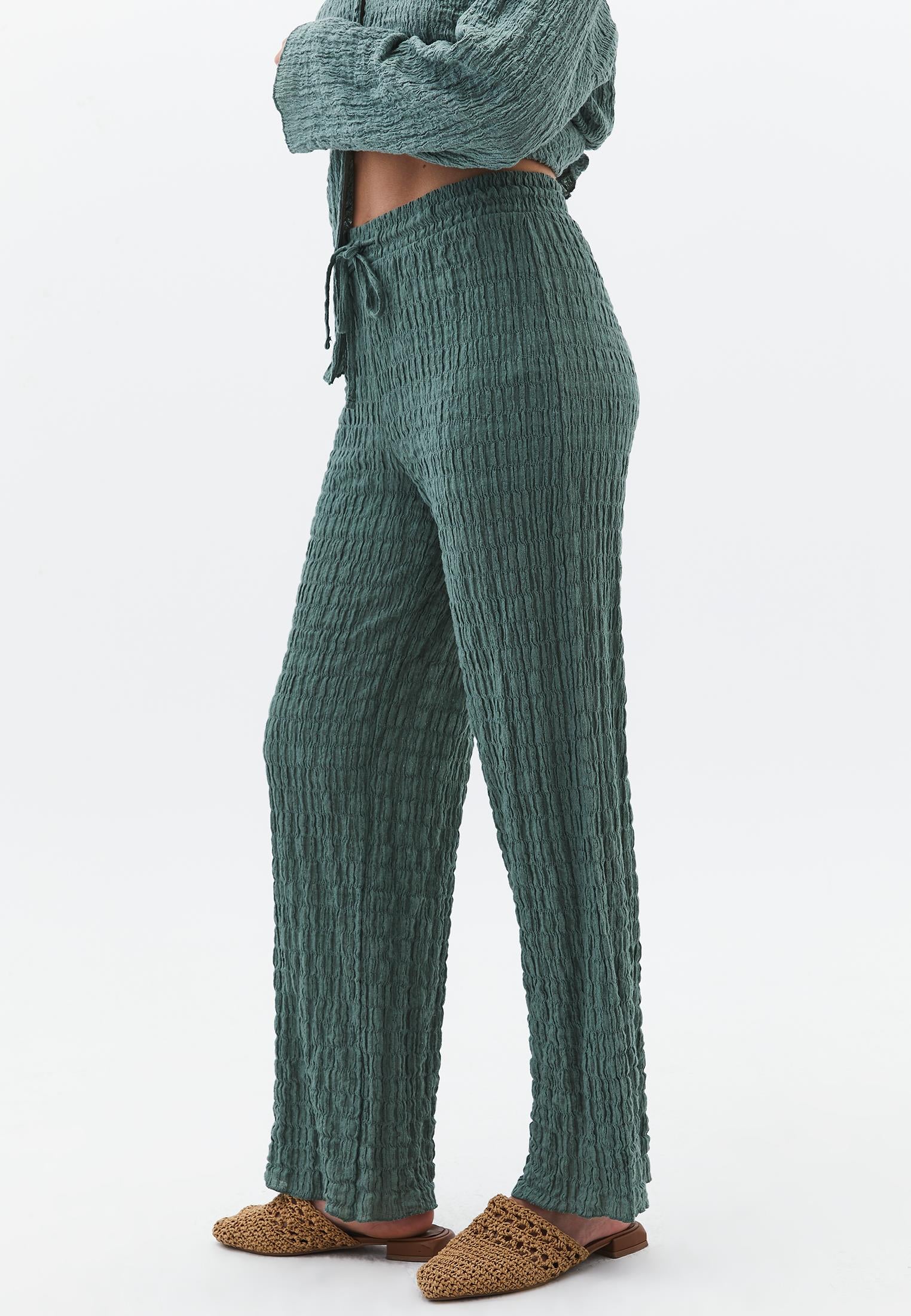 Wide Leg Cotton Pants - LILY PAD