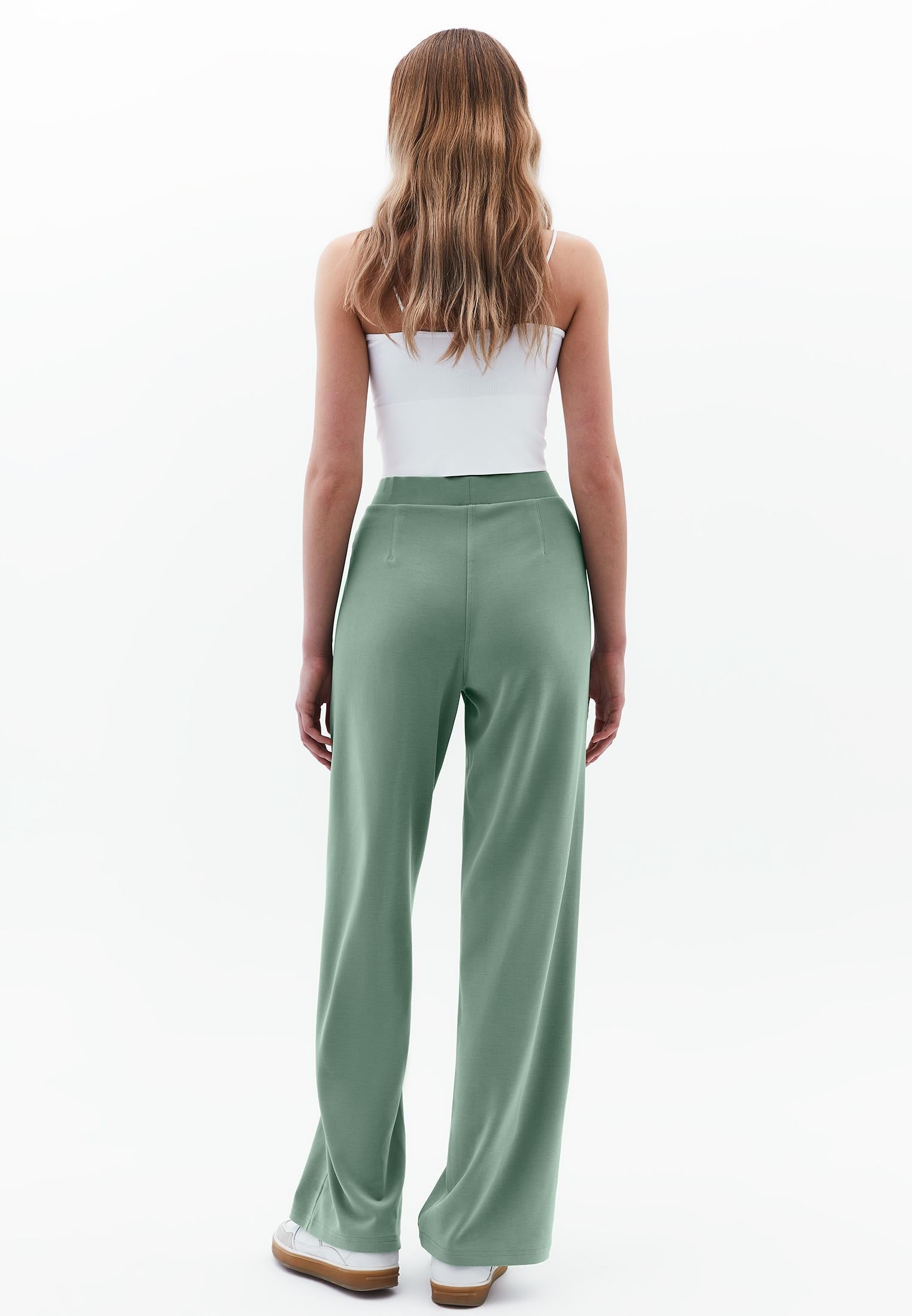 High Waist Straight Leg Elastic Waist Pants - LILY PAD
