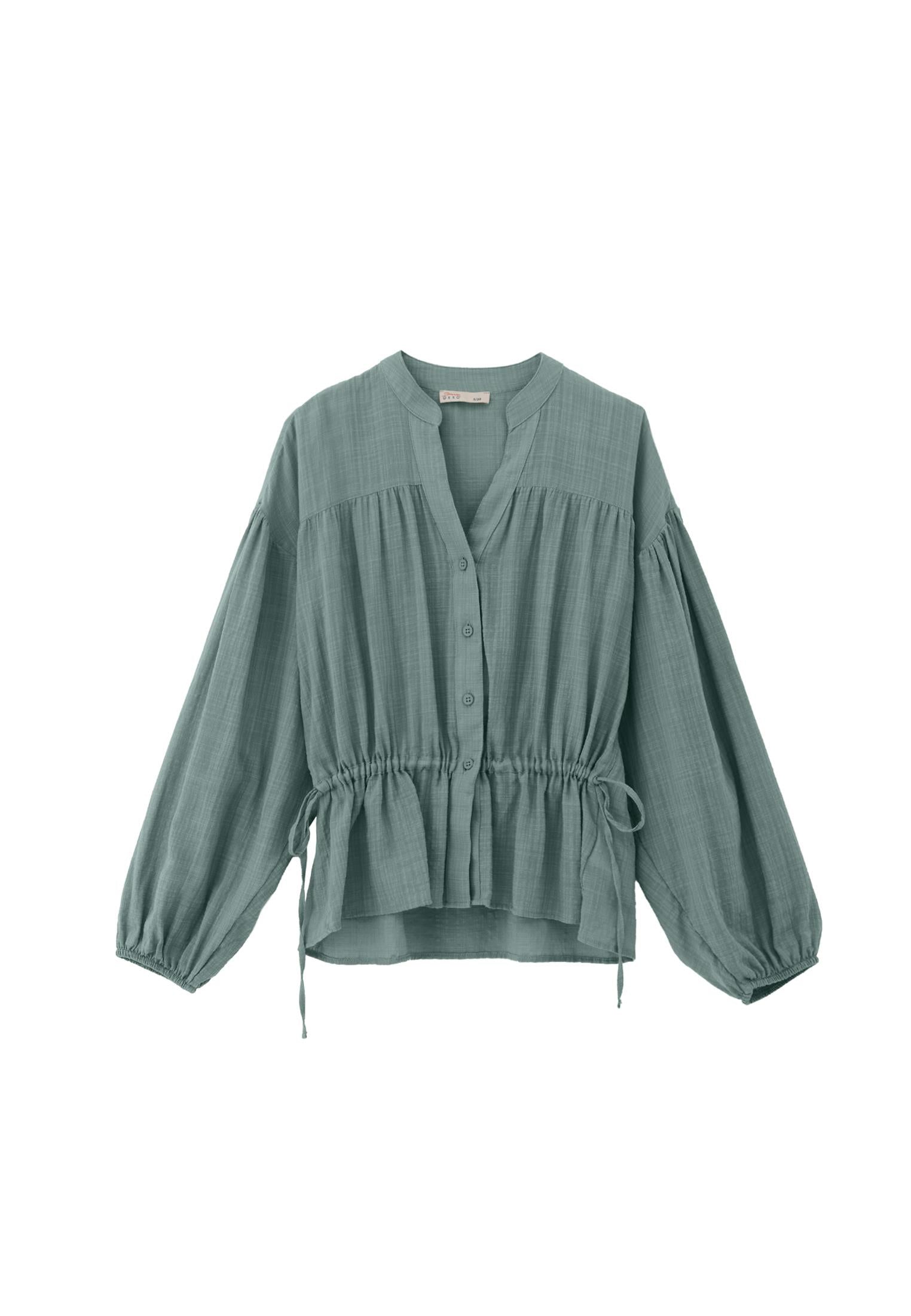 Balloon Sleeve Cotton Shirt - LILY PAD