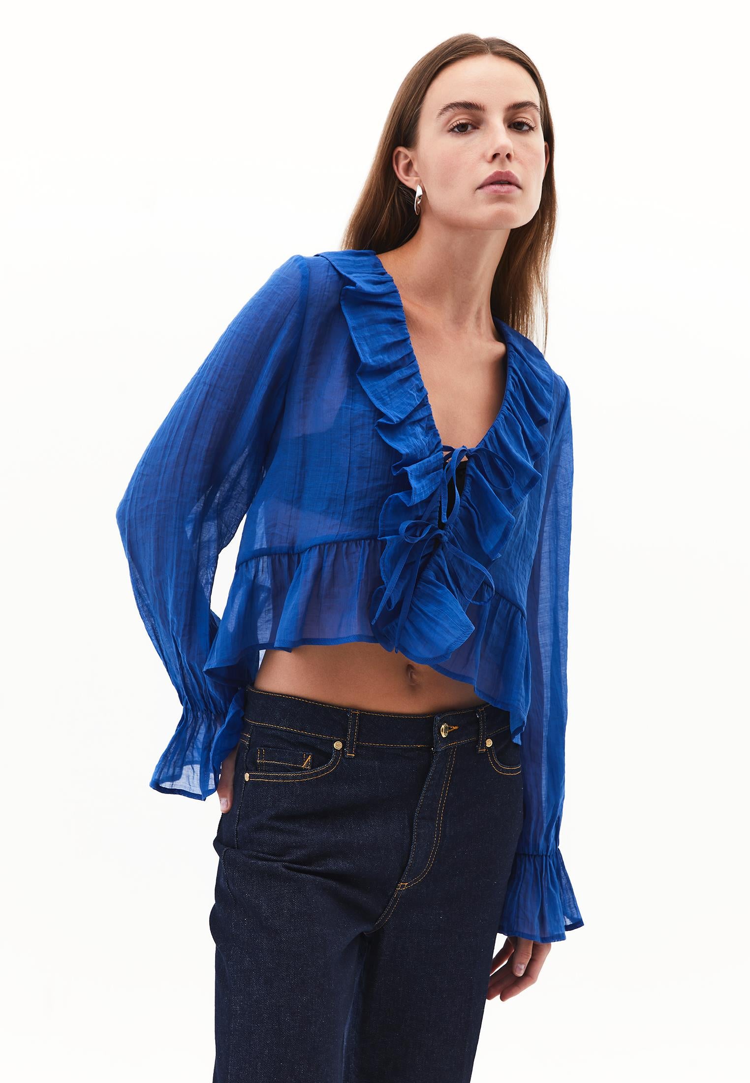 Long Sleeved Ruffled Blouse - LIMOGES