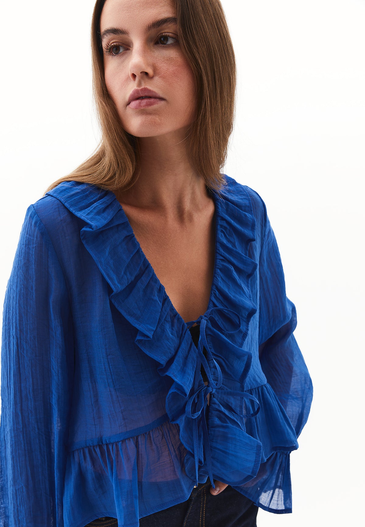 Long Sleeved Ruffled Blouse - LIMOGES