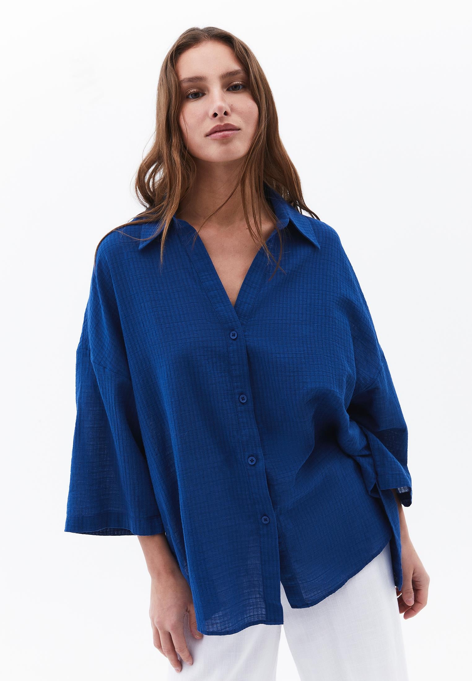 Button Detailed Oversize Shirt - LIMOGES
