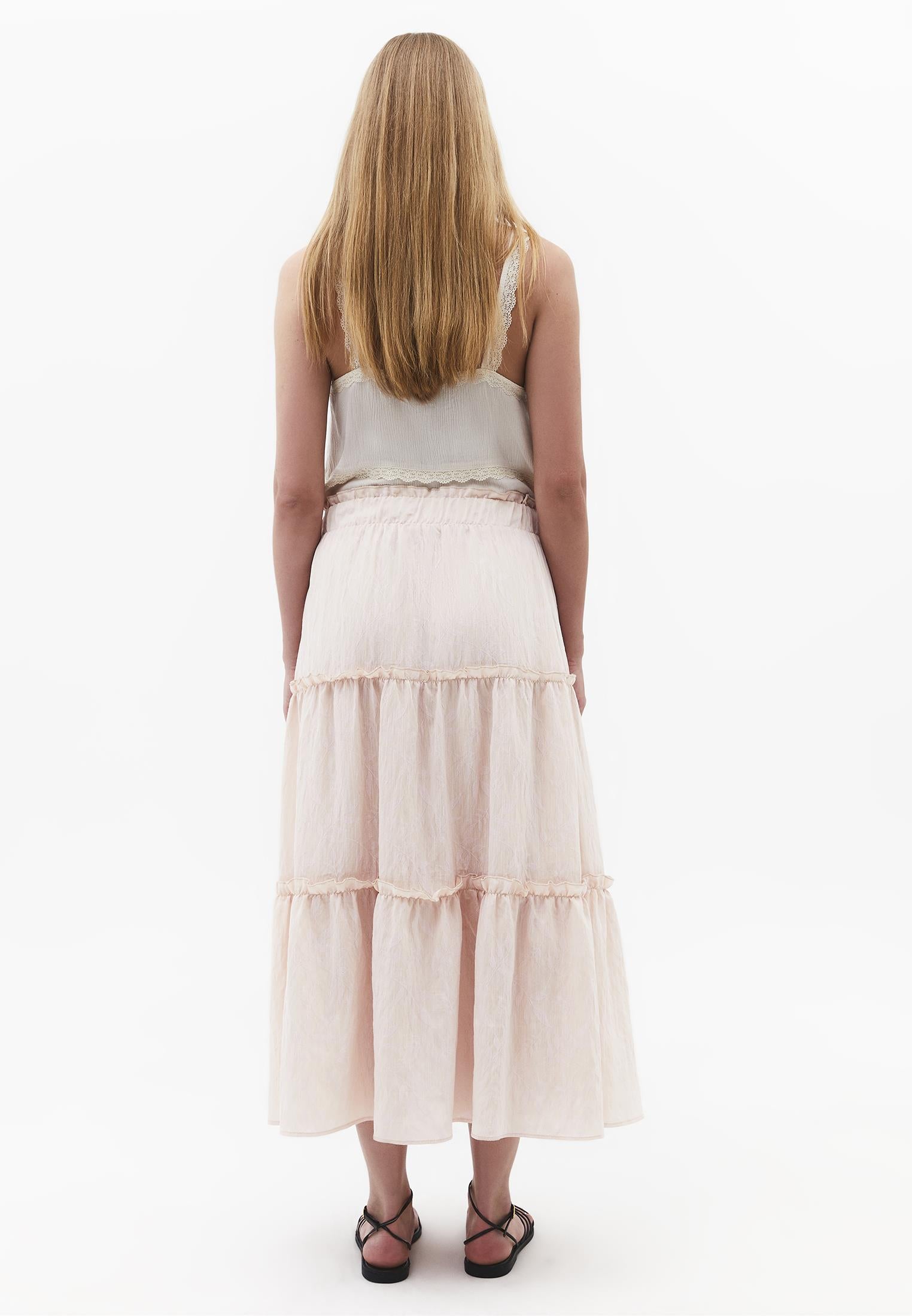 Long A-Line Skirt With Ruffle Details - LINEN