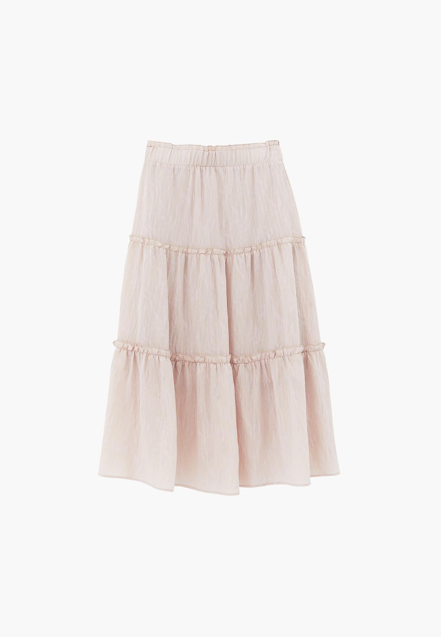 Long A-Line Skirt With Ruffle Details - LINEN