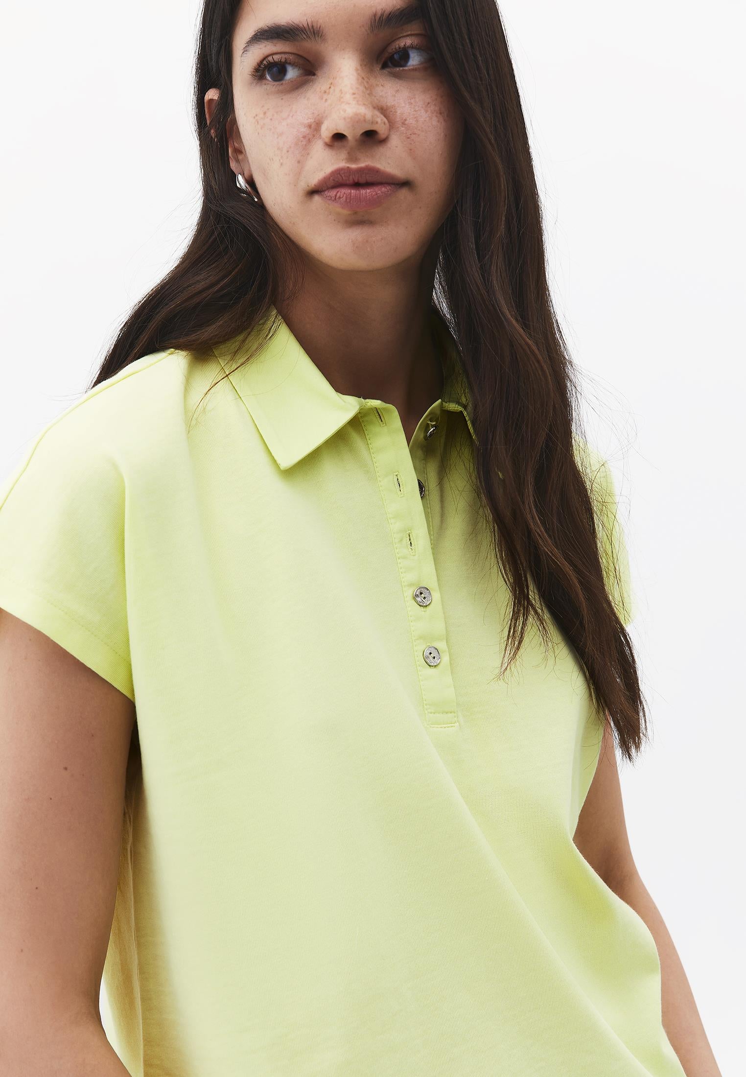 Button Detailed Polo Neck T-Shirt - LUMINARY GREEN