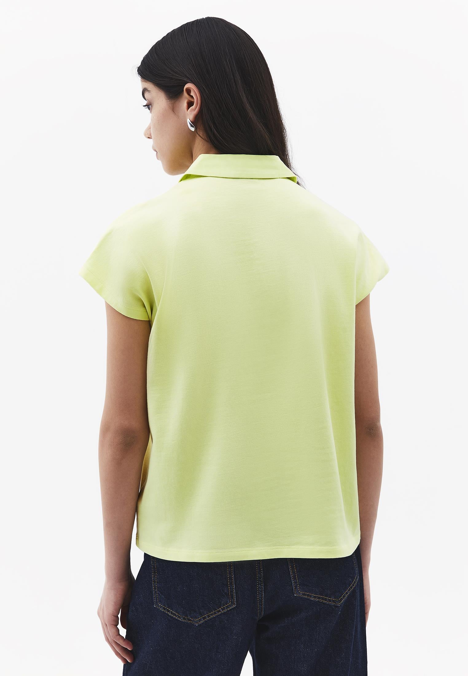 Button Detailed Polo Neck T-Shirt - LUMINARY GREEN