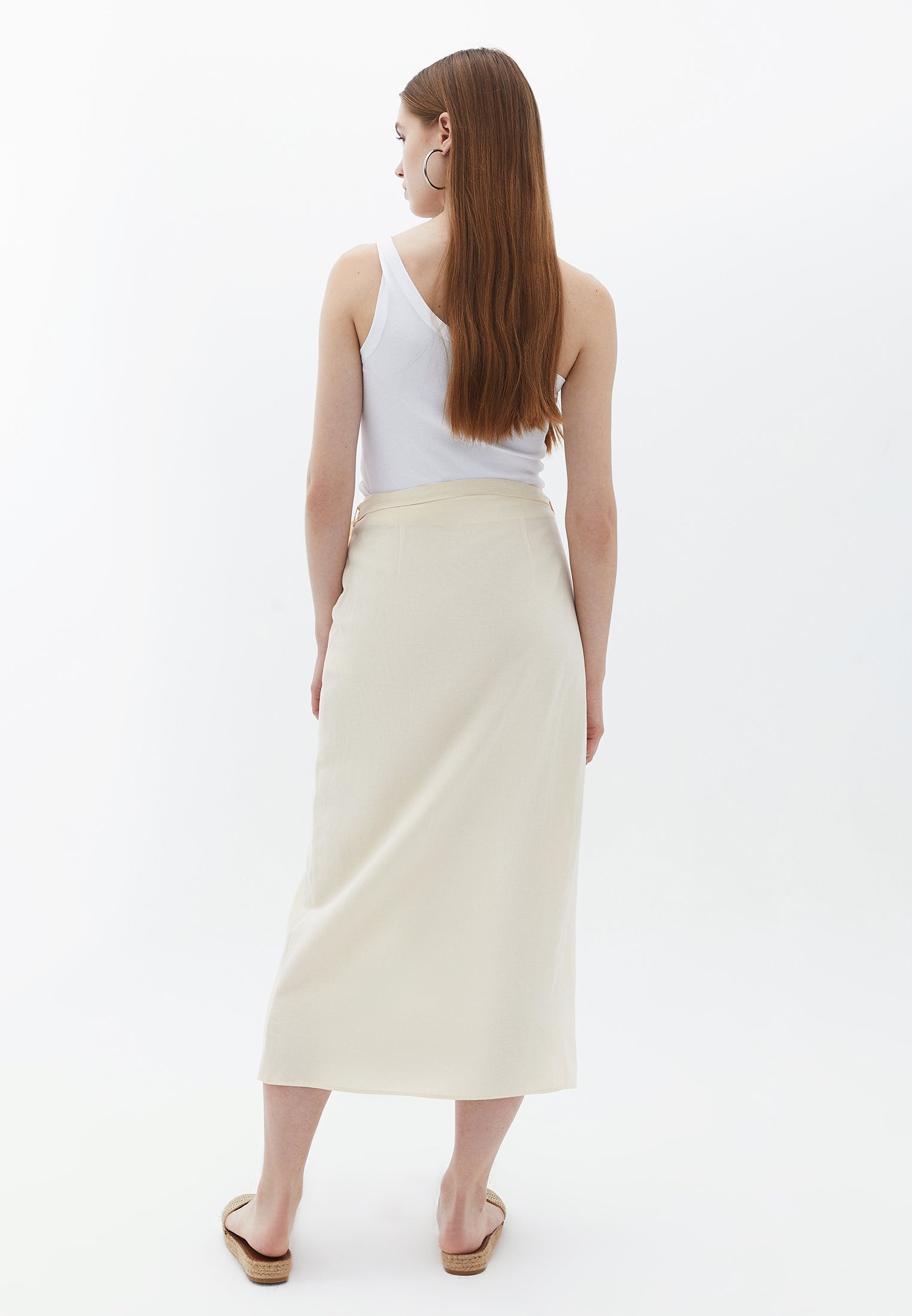 Ultra High Waist Midi Skirt - MACADAMIA