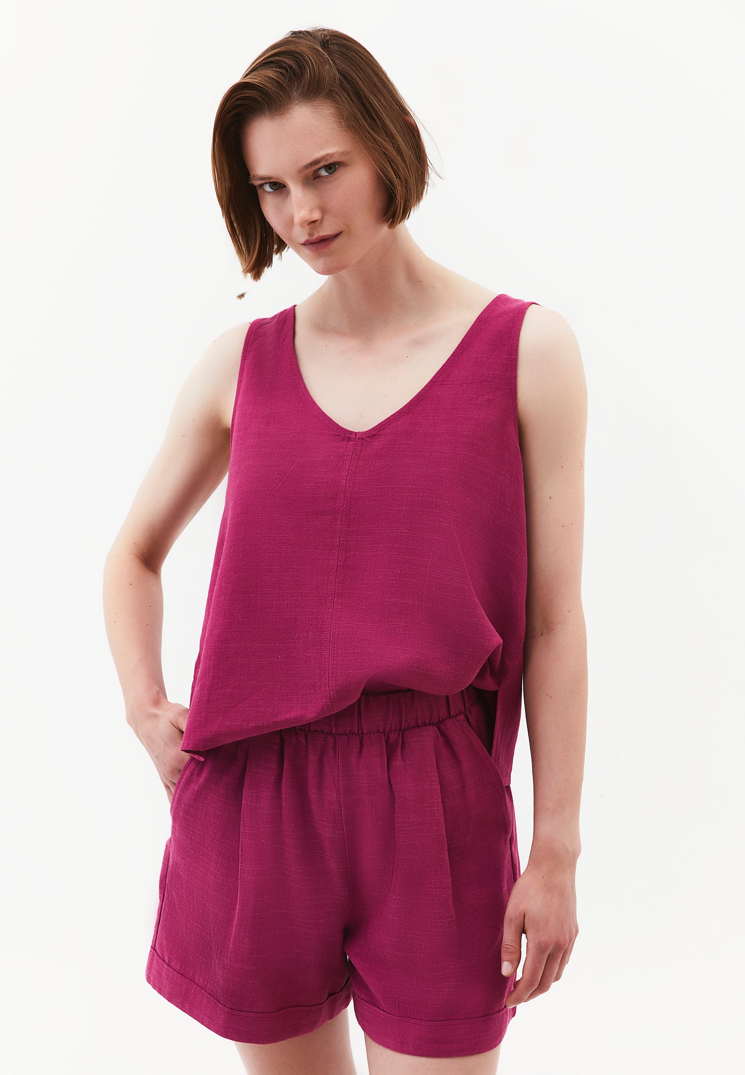 Loose Fit V-Neck Sleeveless Tank Top - MAGENTA HAZE