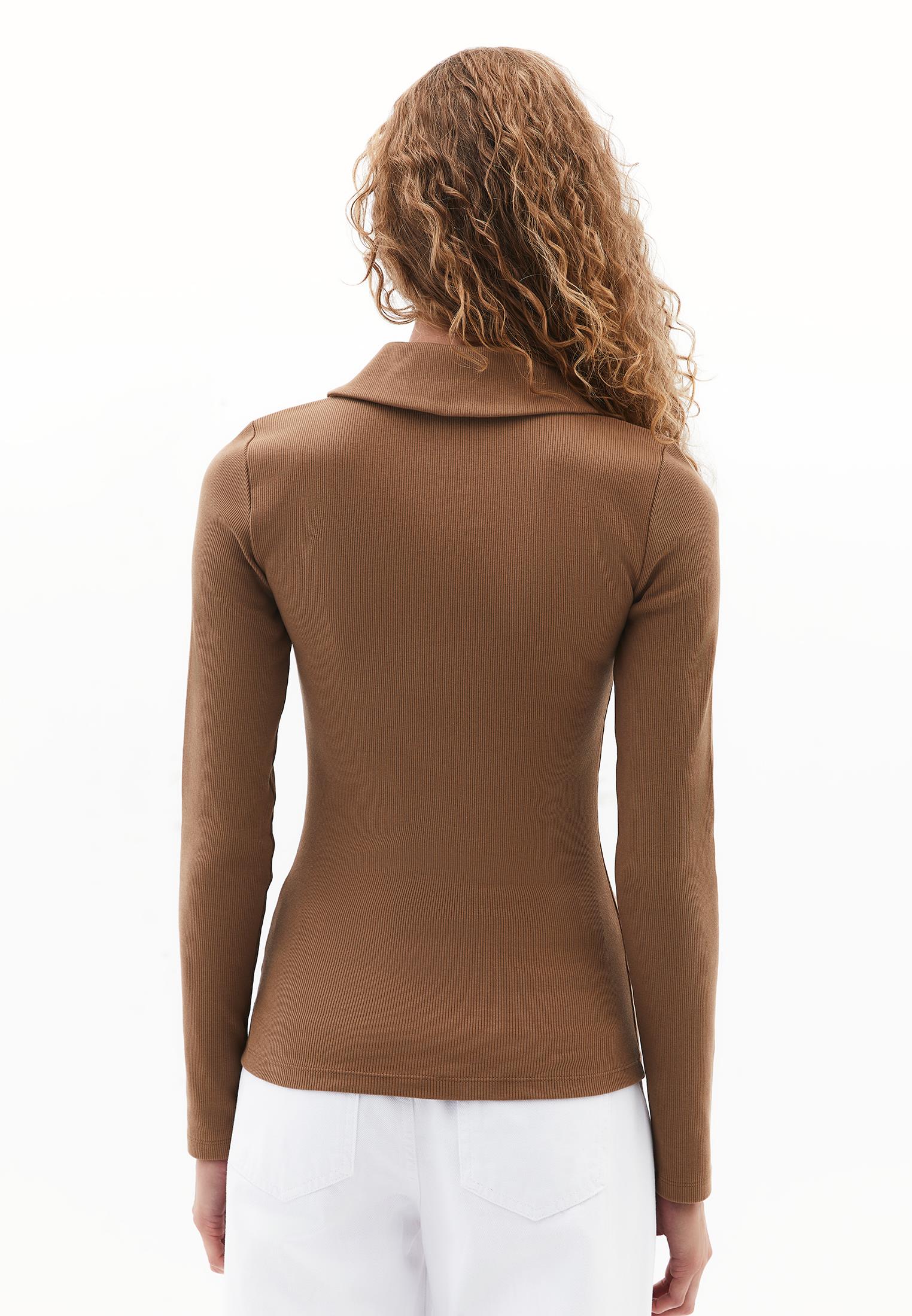 Polo Collar Long Sleeve T-Shirt With Zipper Detail - MALT BALL