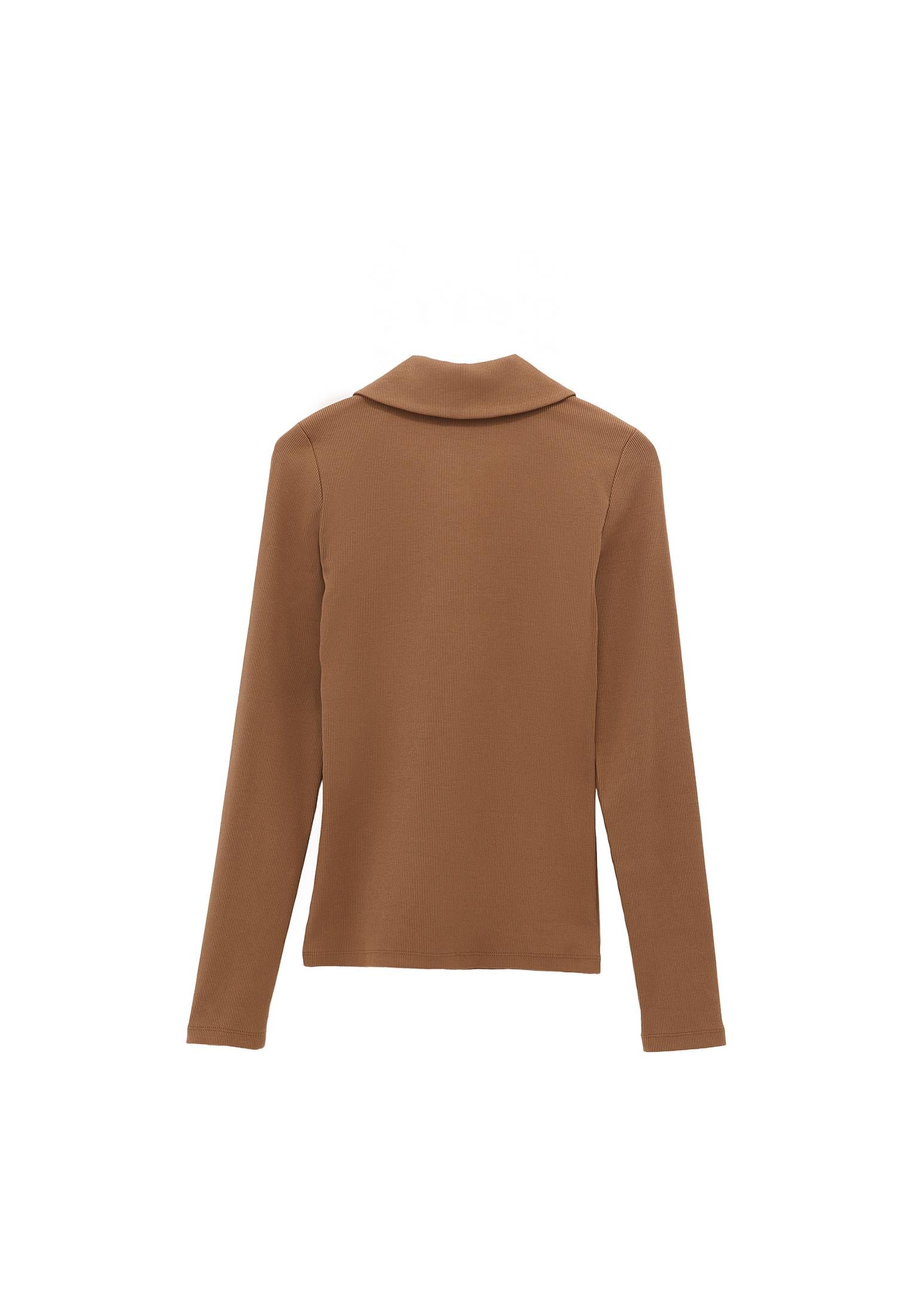 Polo Collar Long Sleeve T-Shirt With Zipper Detail - MALT BALL