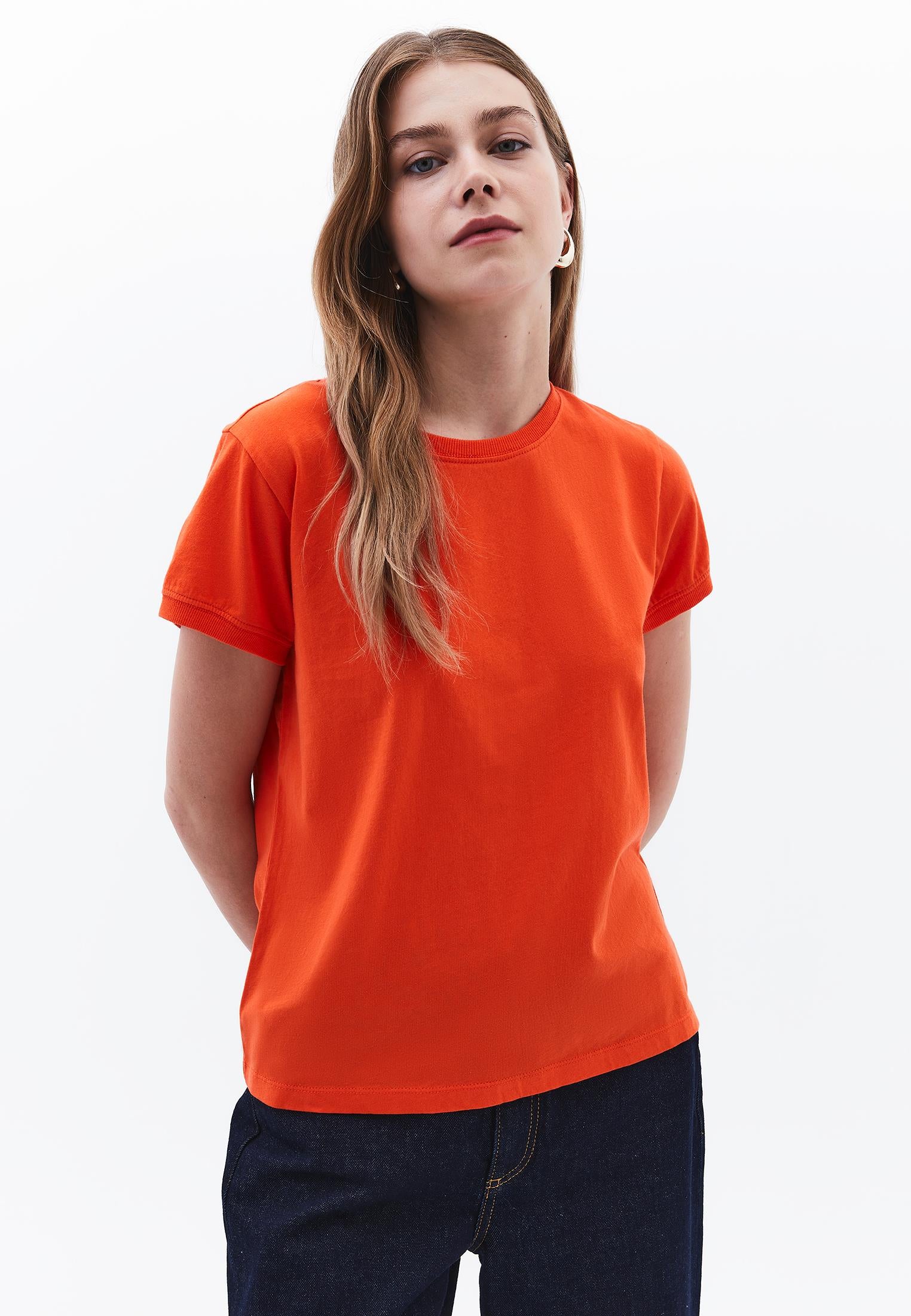 Crew Neck Short Sleeve T-Shirt - MANDARIN RED