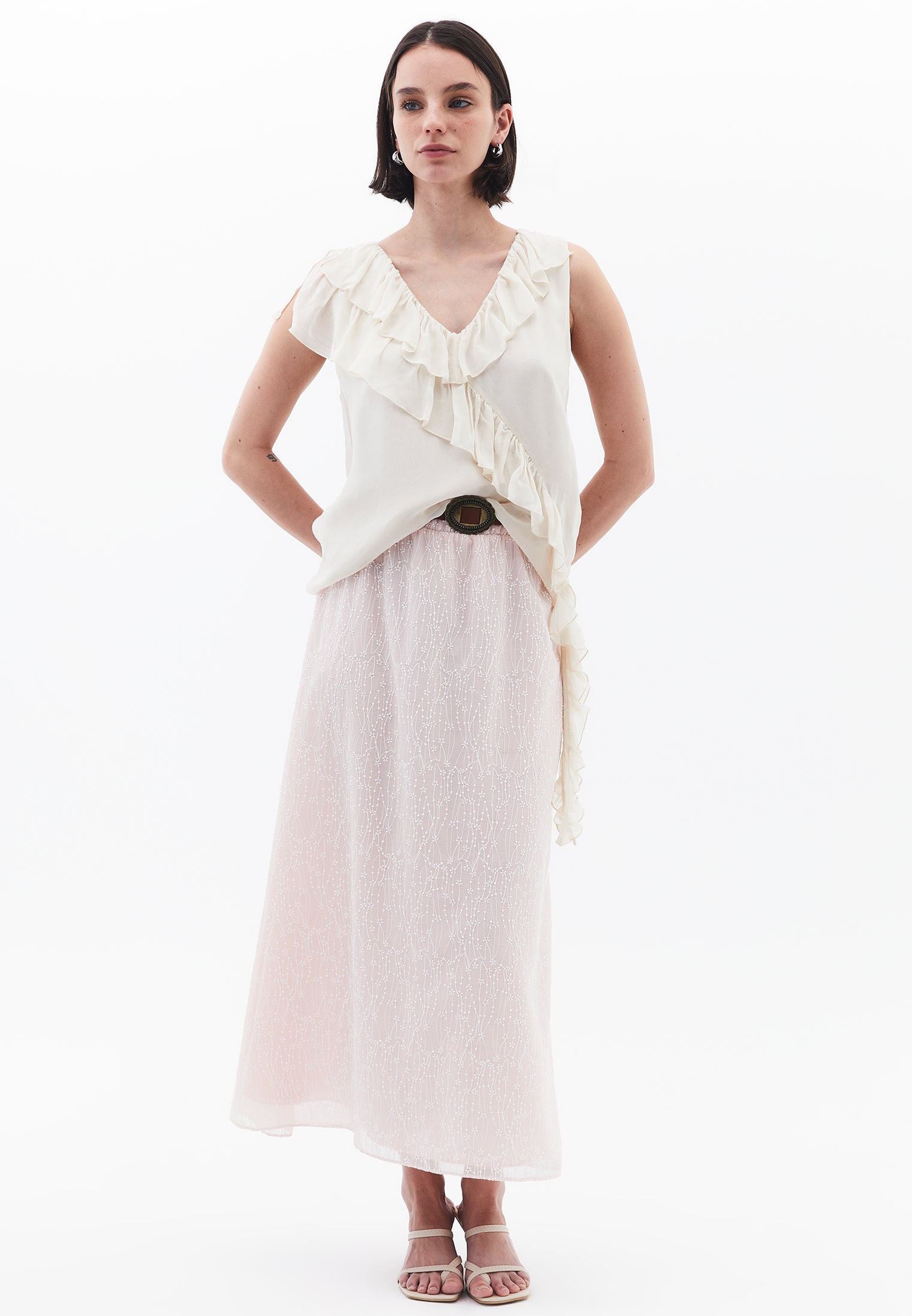 A-Line Long Embroidered Skirt - MAUVE CHALK