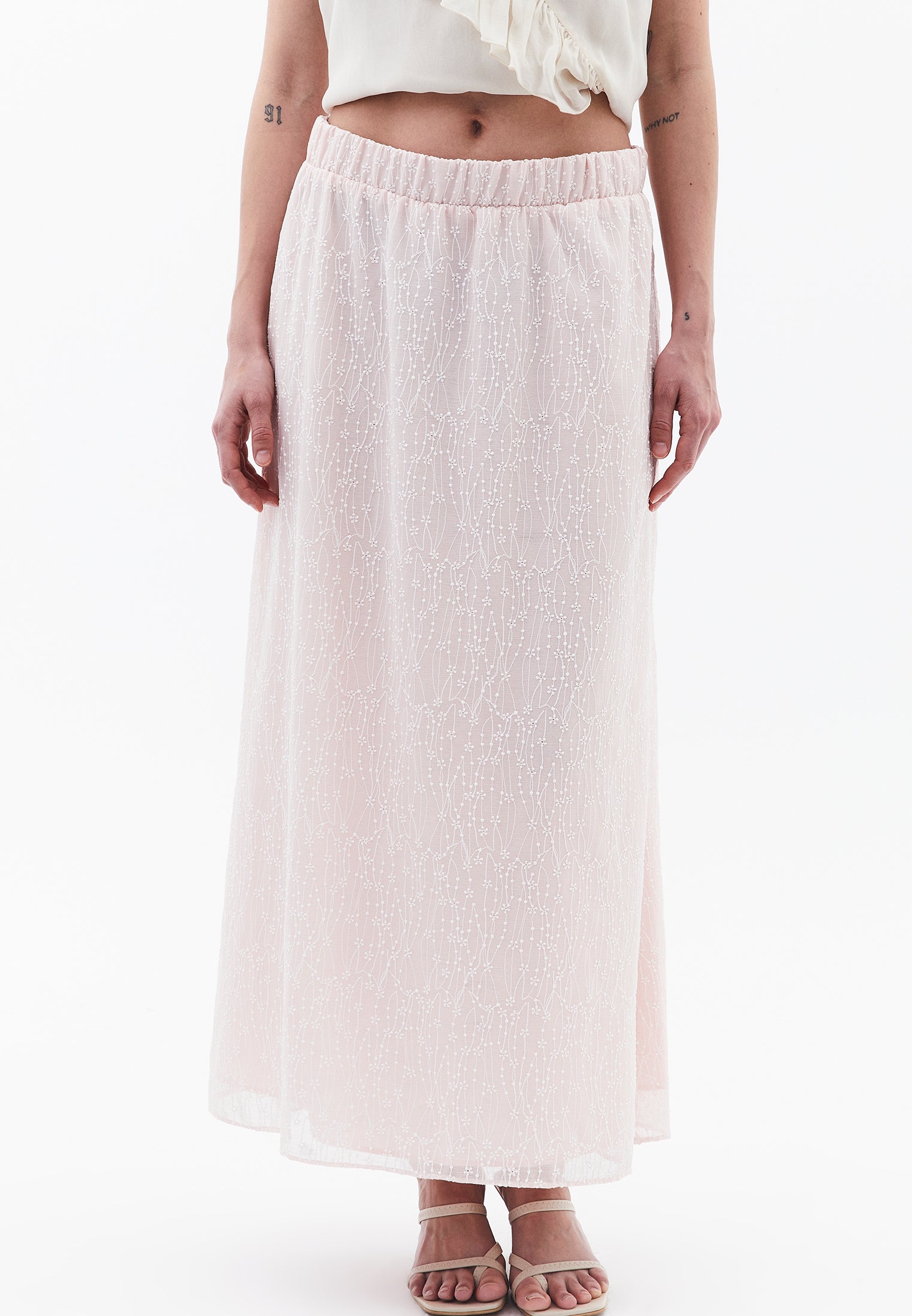 A-Line Long Embroidered Skirt - MAUVE CHALK