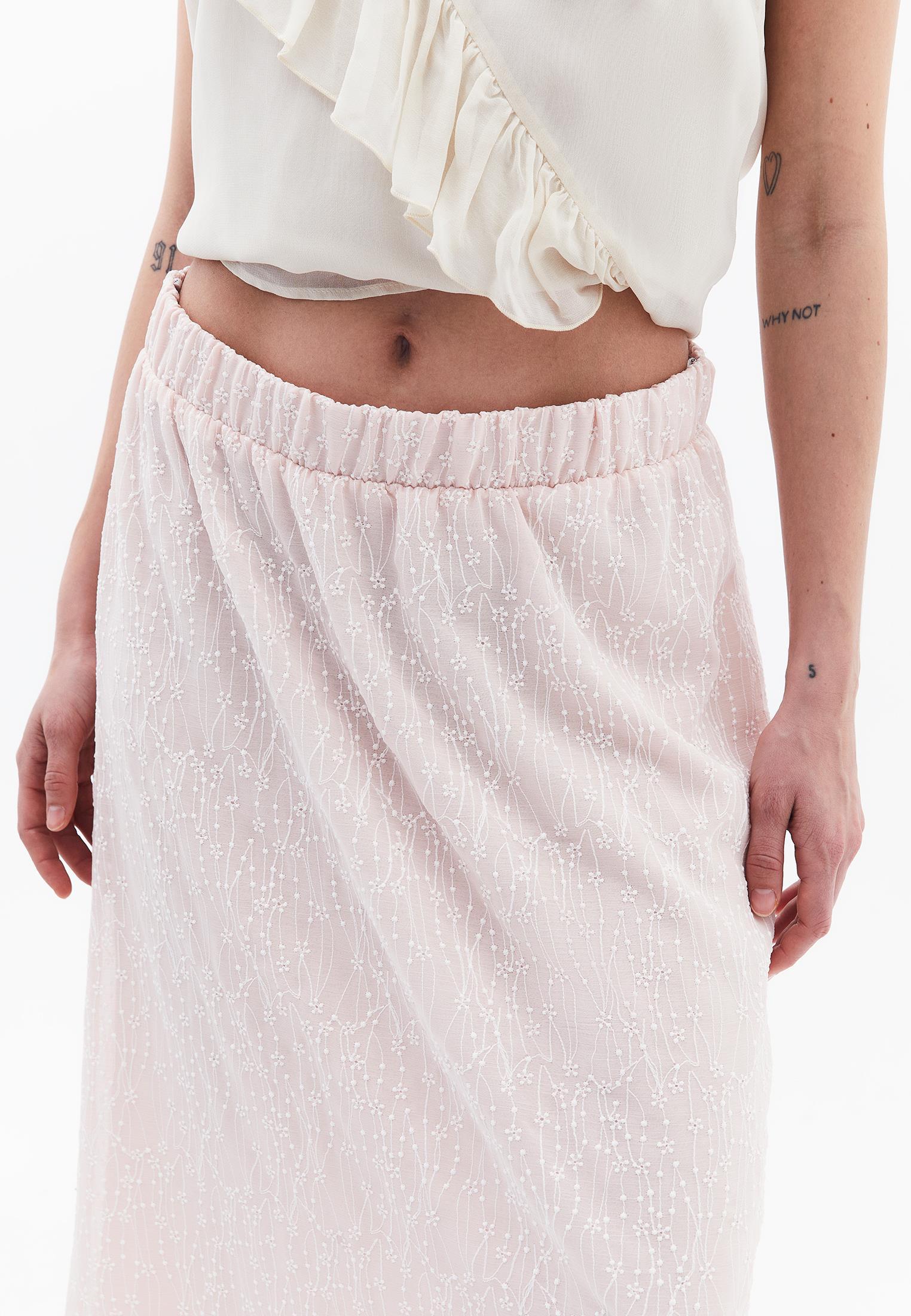 A-Line Long Embroidered Skirt - MAUVE CHALK