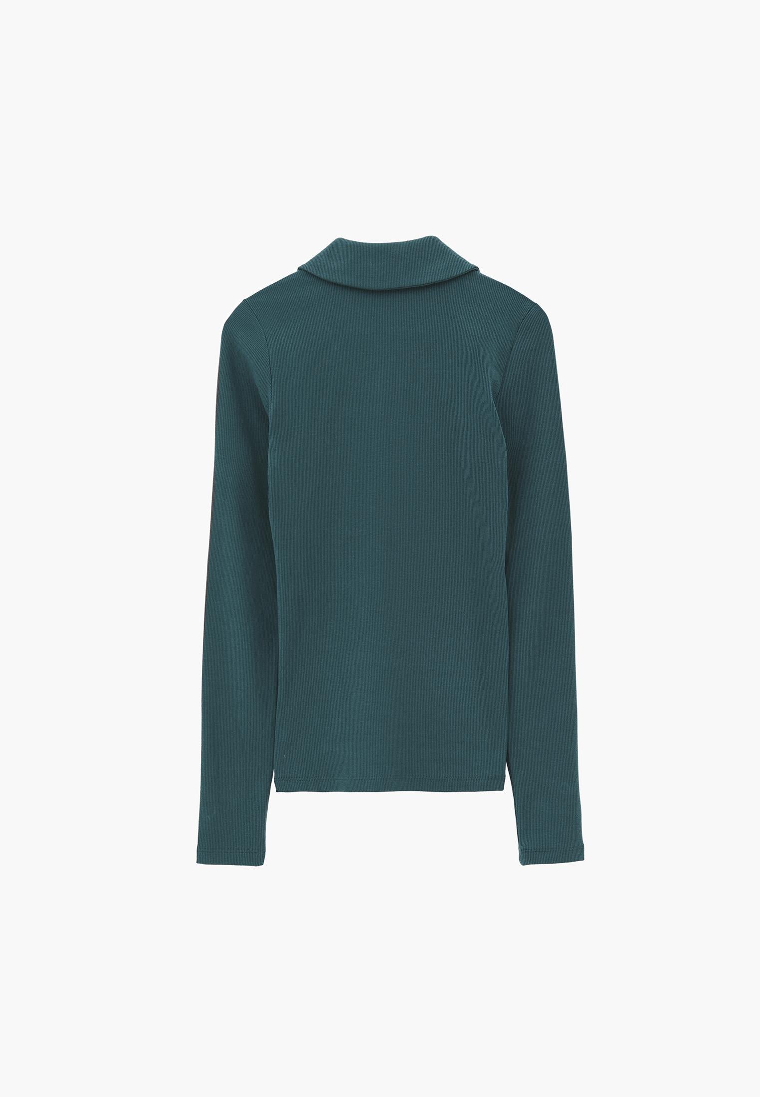 Polo Collar Zip Detailed Long Sleeve T-Shirt - MEDITERRANEA