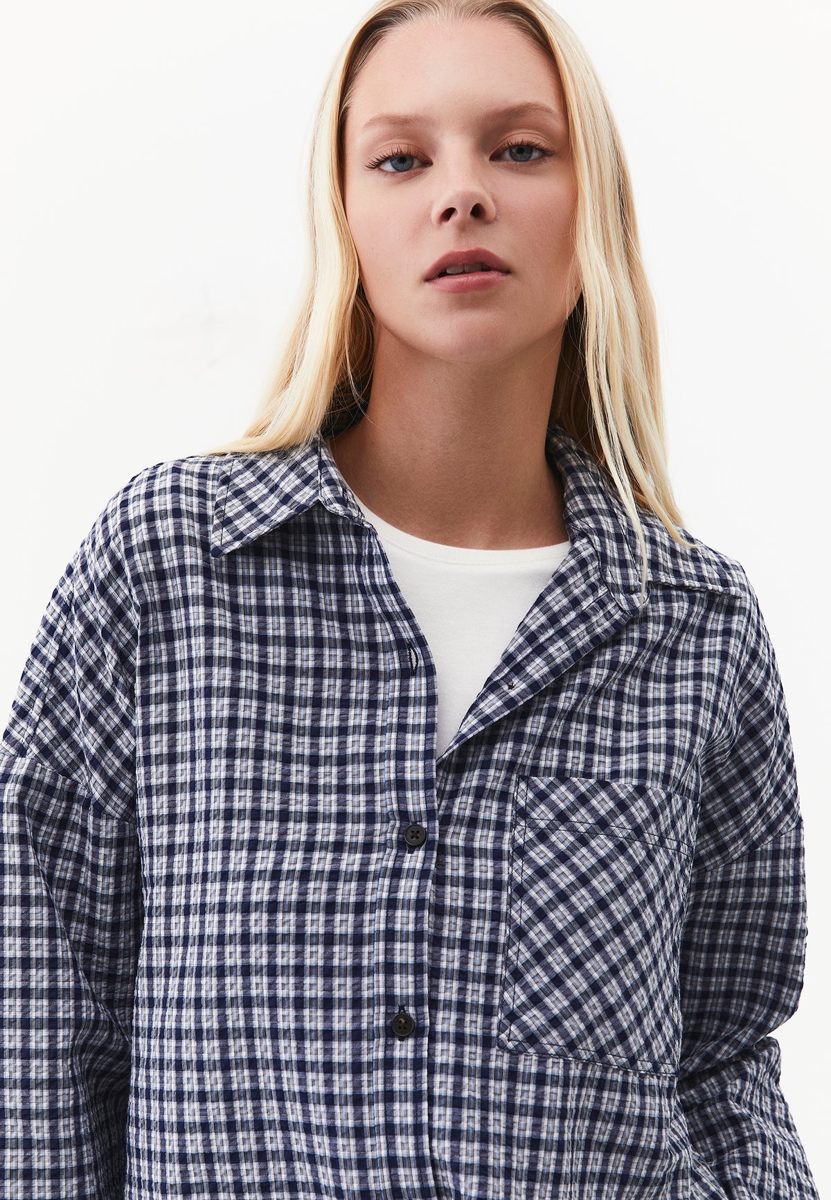 Oversize Shirt, Pocket Shirt, Long Sleeve Shirt, Women's Top Garment, Woven Fabric - MIDNIGHT CHECK