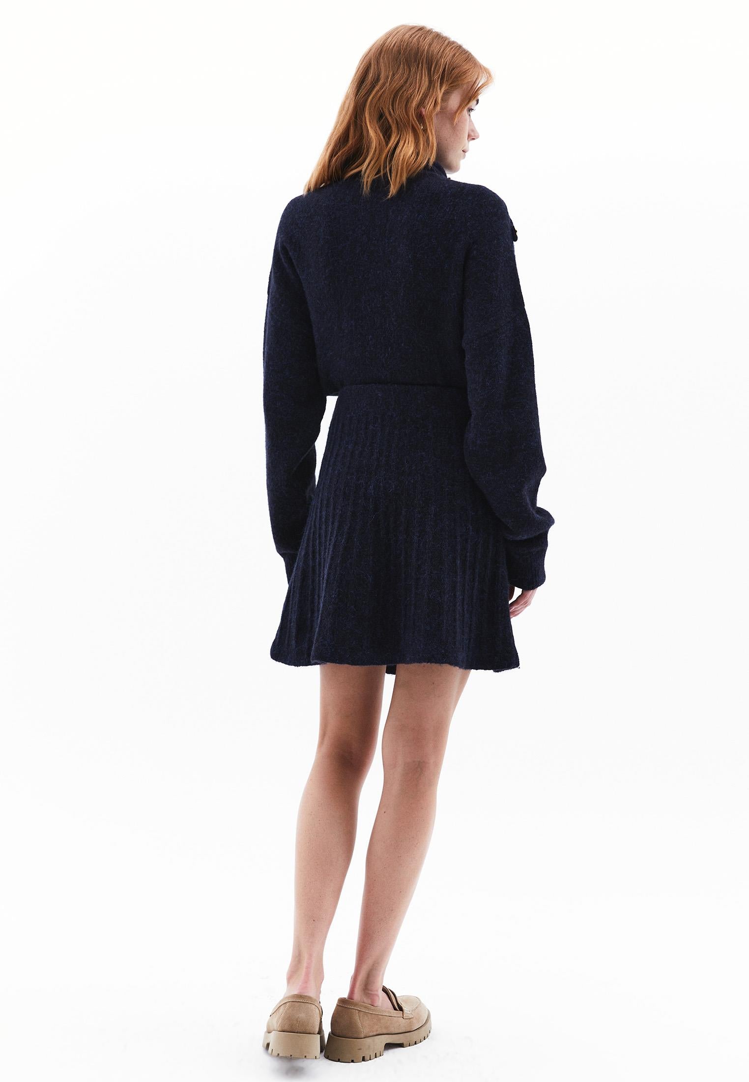 Knit Flared Pleated Short High Waist Skirt - MIDNIGHT MELANGE