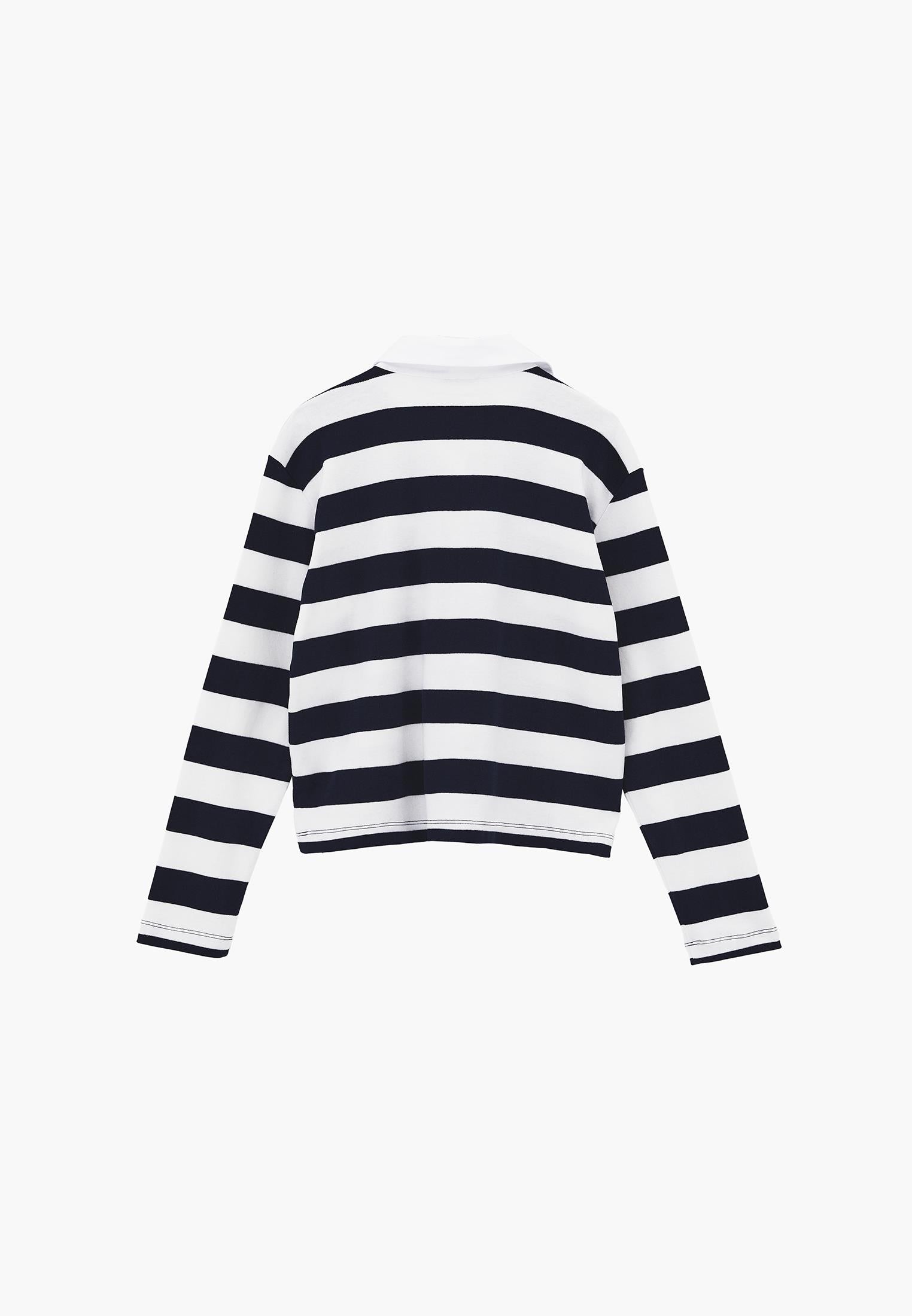 Polo Collar Long Sleeve Buttoned T-Shirt - MIDNIGHT STRIPED
