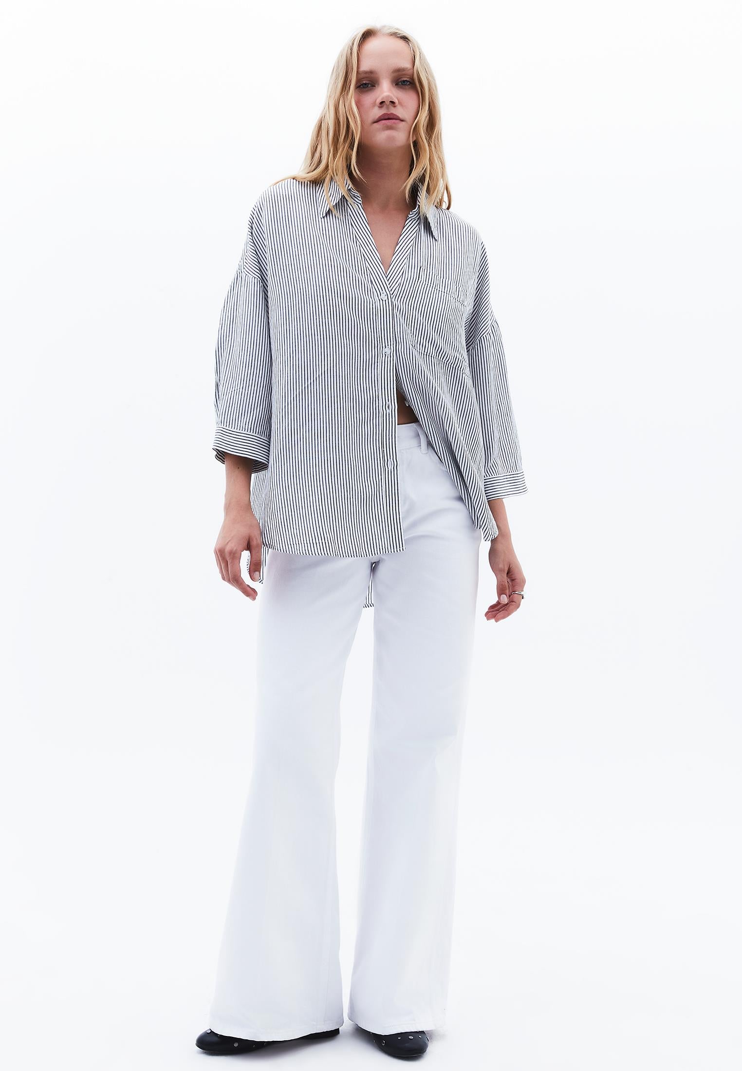 Linen Oversize Tunic Shirt - MIDNIGHT STRIPE