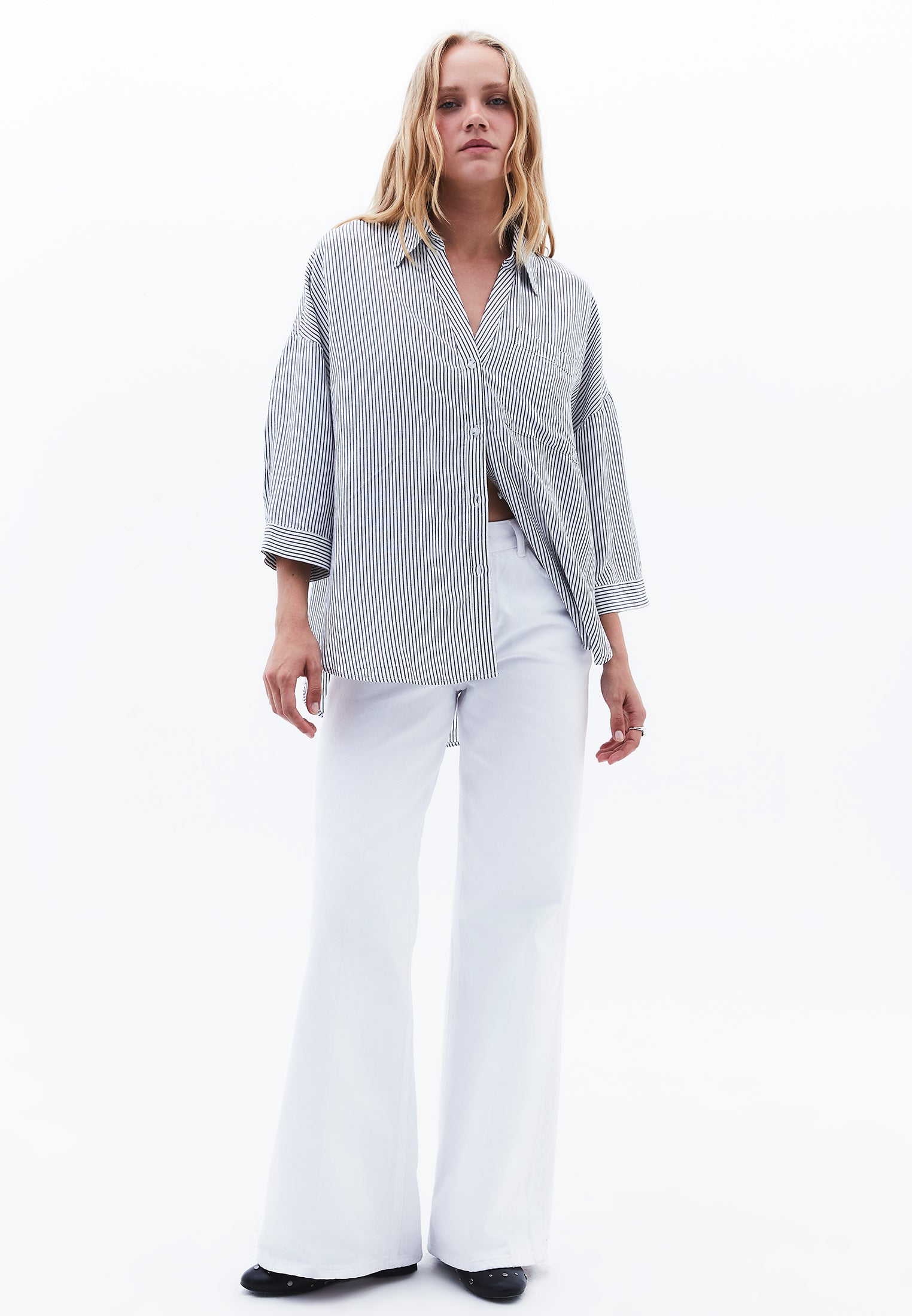 Linen Oversize Tunic Shirt - MIDNIGHT STRIPE