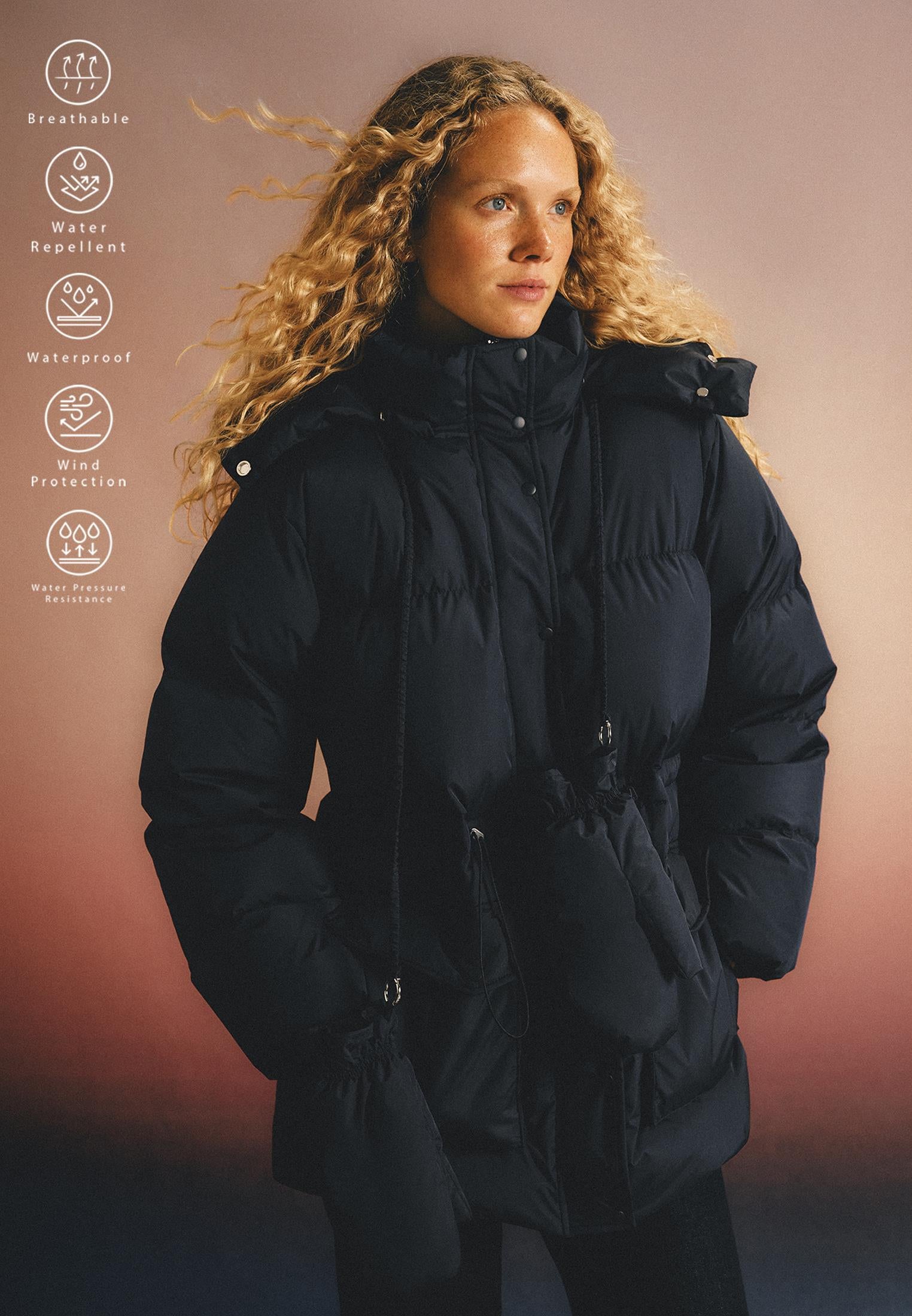 Midi Length Hooded Coat - MIDNIGHT