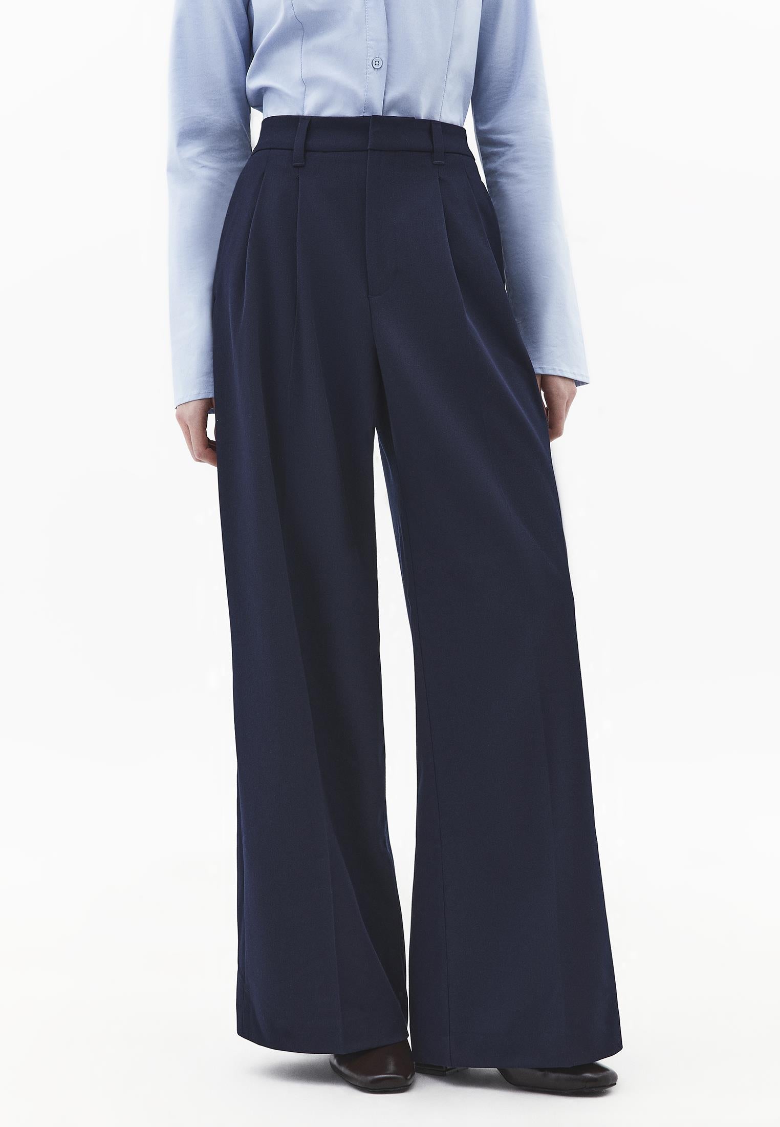 Pleated Standard Wide Leg Pants - MIDNIGHT
