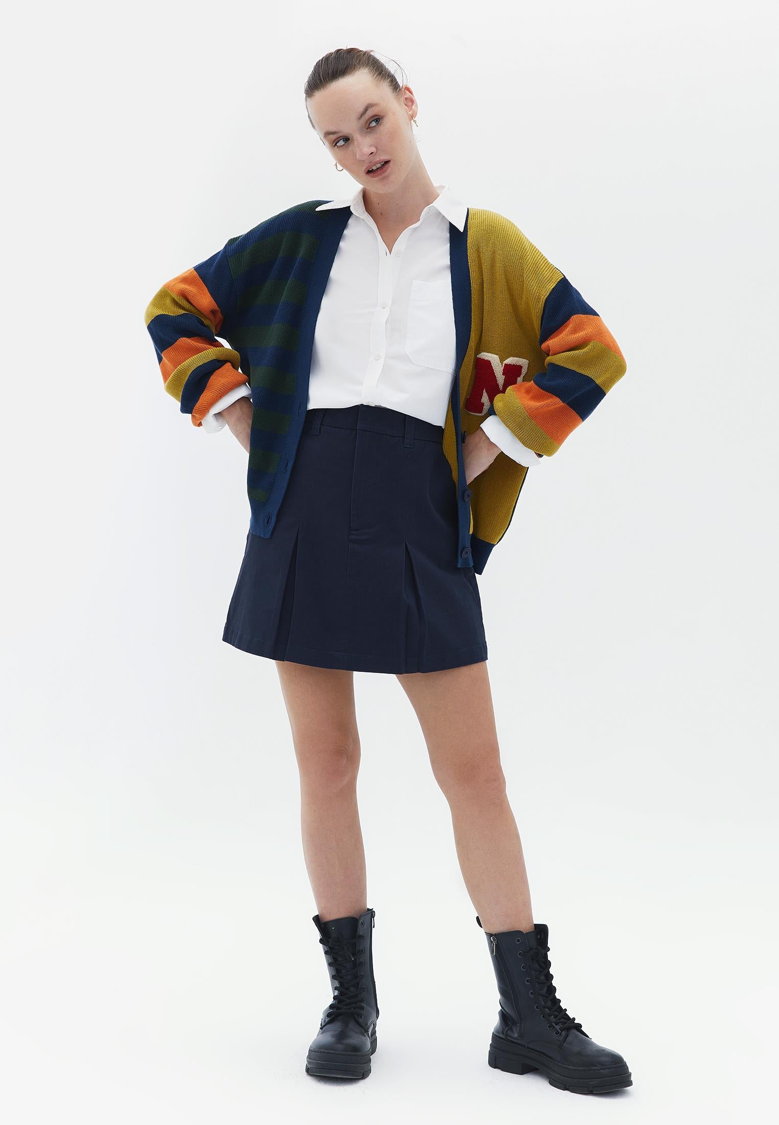 Cotton Slim Fit Mini Skirt - MIDNIGHT
