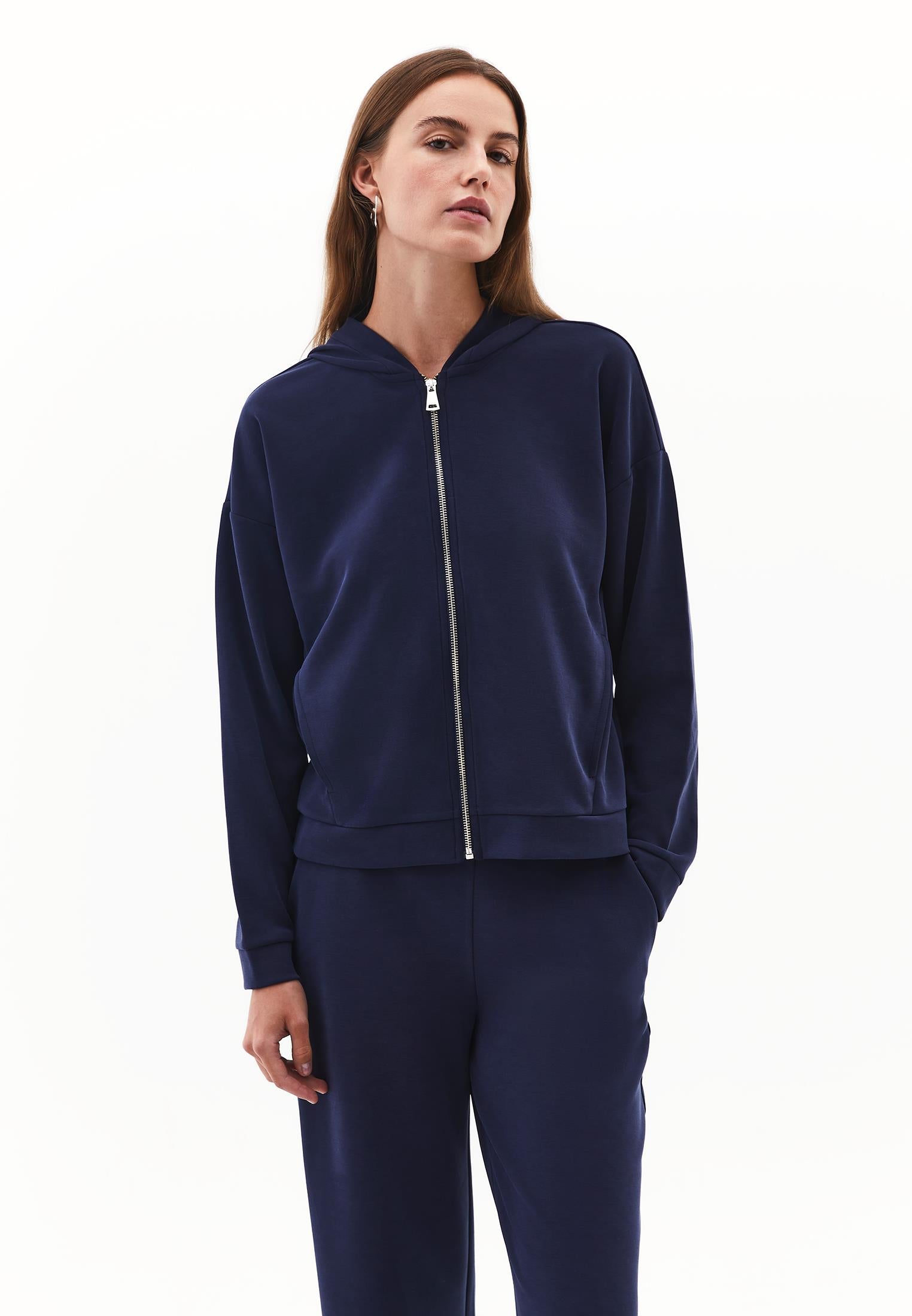 Hoodie With Pockets And Zipper Detail Sweatshirt - MIDNIGHT
