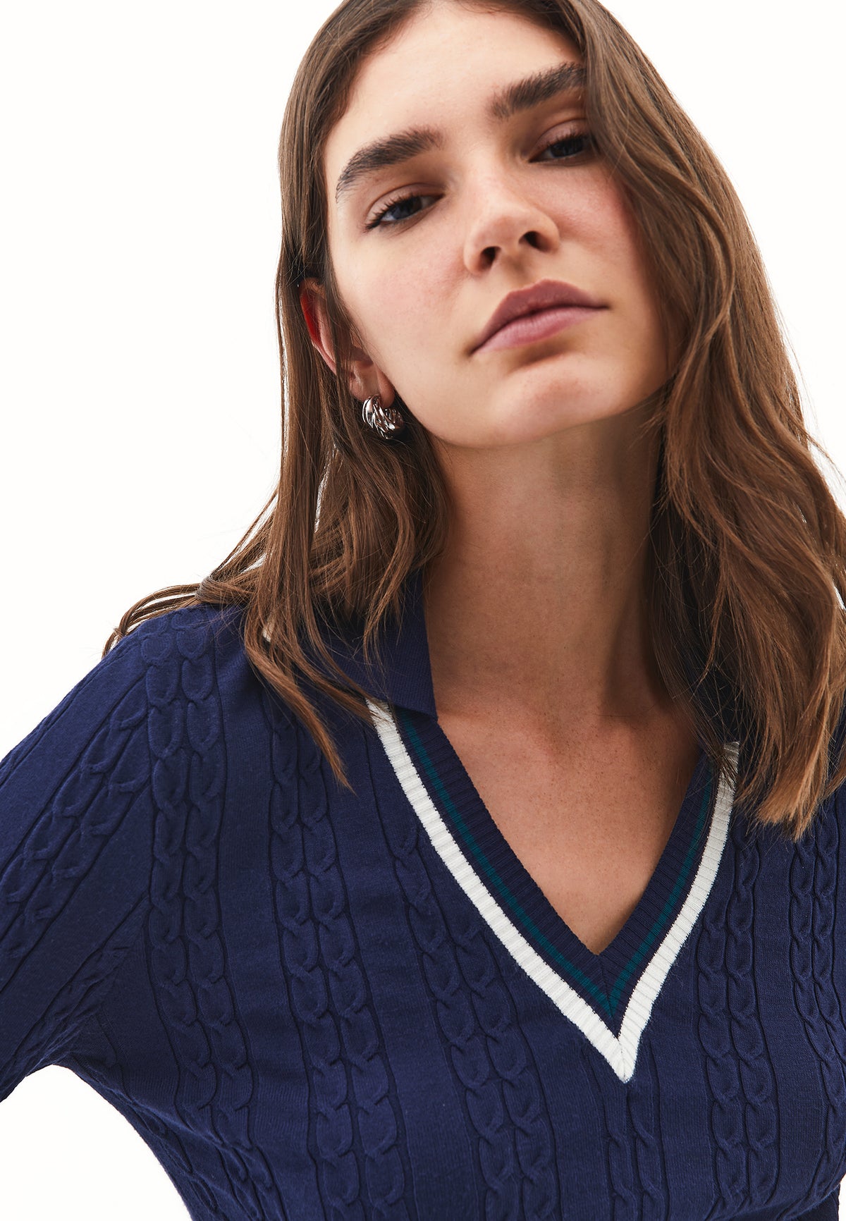Polo Neck V Neck Sweater - MIDNIGHT
