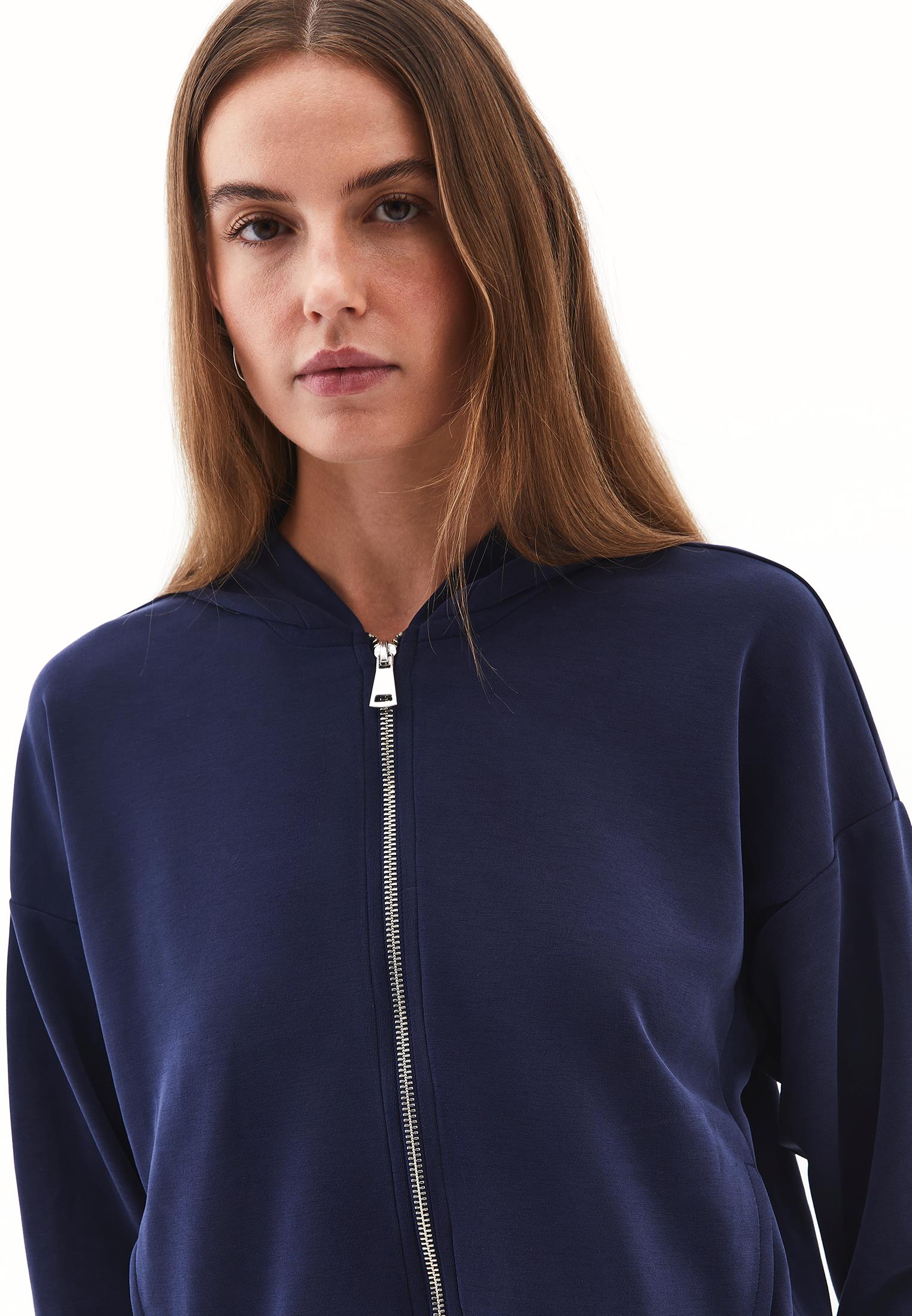 Hoodie With Pockets And Zipper Detail Sweatshirt - MIDNIGHT