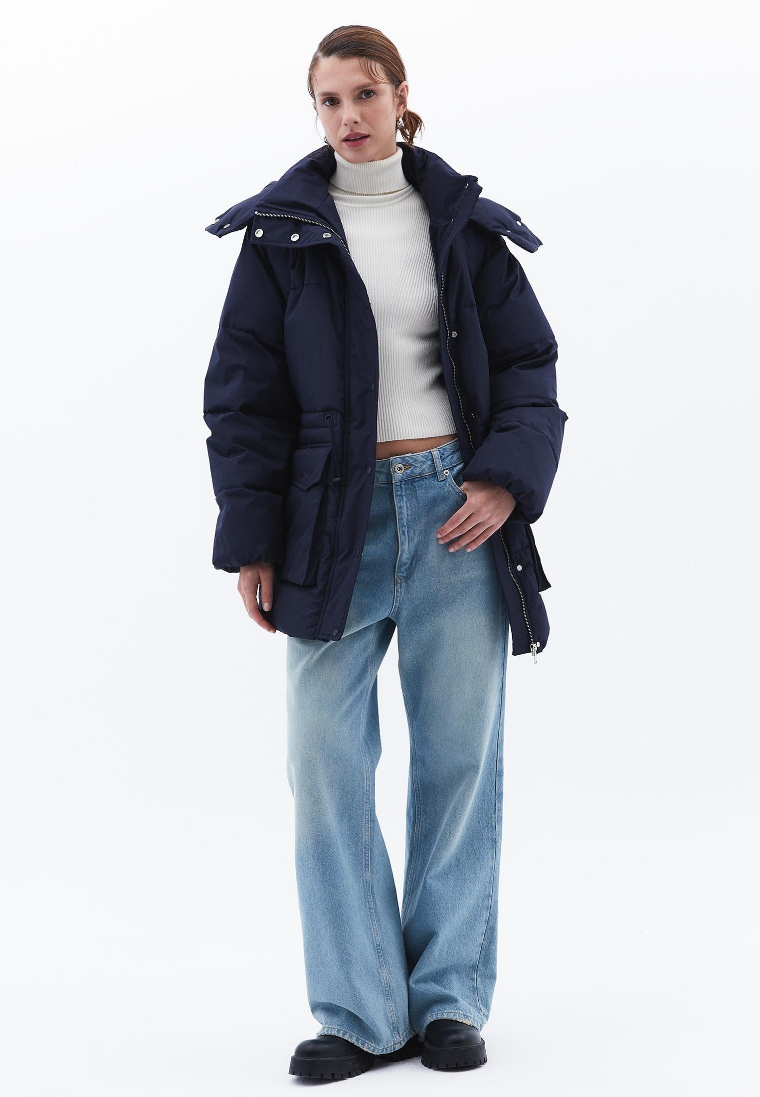 Midi Length Hooded Coat - MIDNIGHT