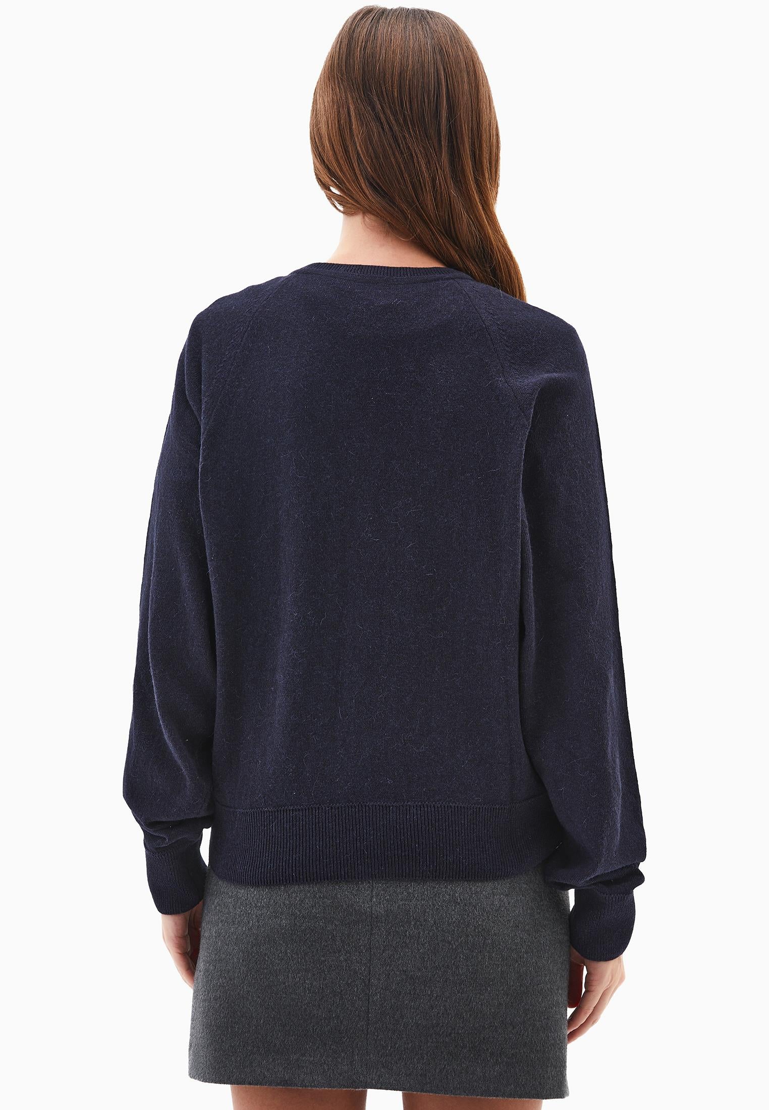 V Neck Raglan Sleeve Knit Sweater - MIDNIGHT