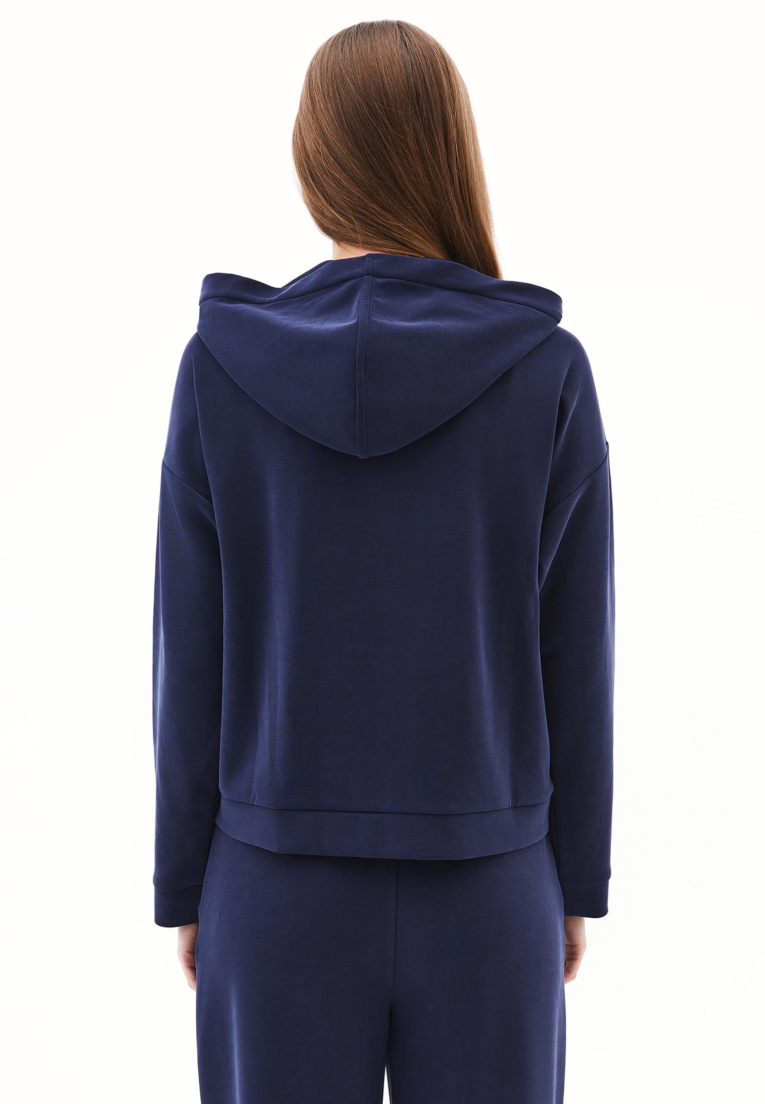 Hoodie With Pockets And Zipper Detail Sweatshirt - MIDNIGHT