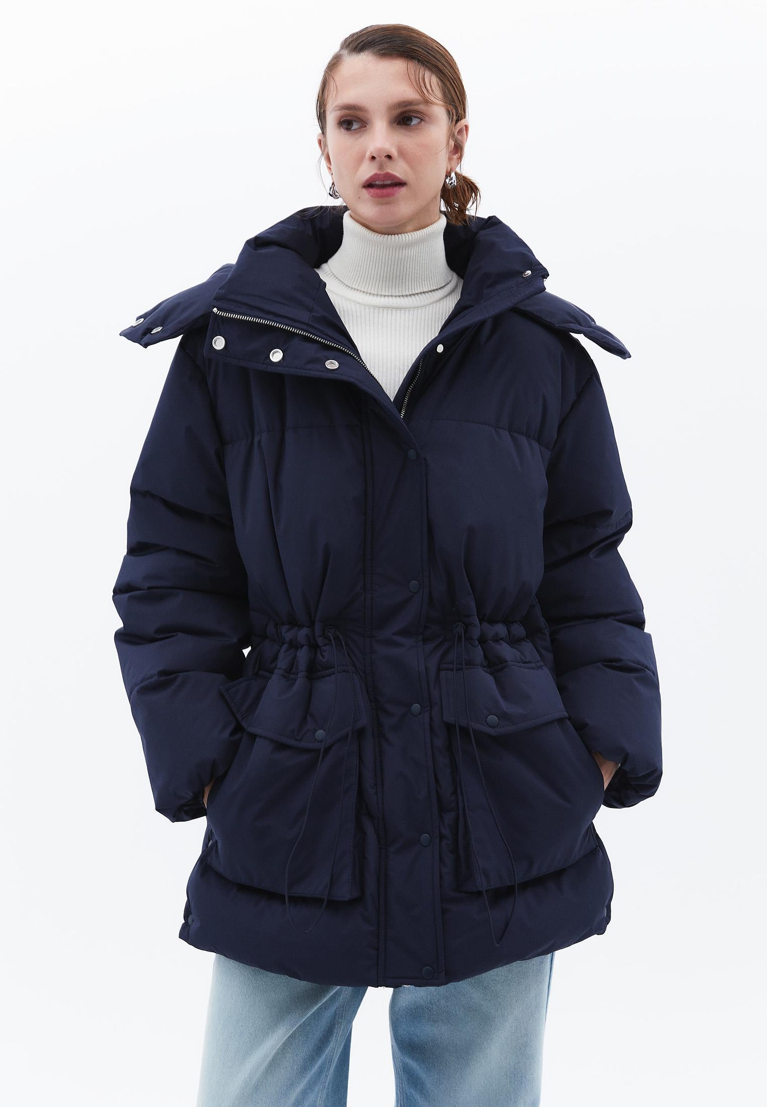 Midi Length Hooded Coat - MIDNIGHT
