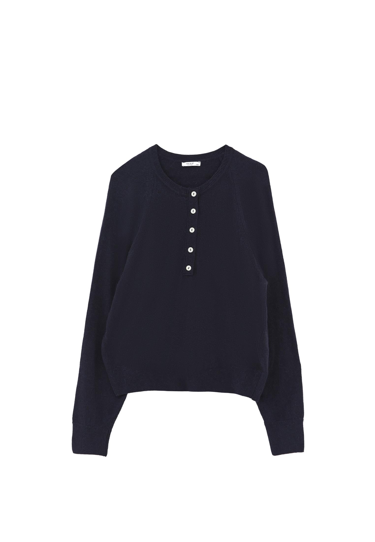 V Neck Raglan Sleeve Knit Sweater - MIDNIGHT
