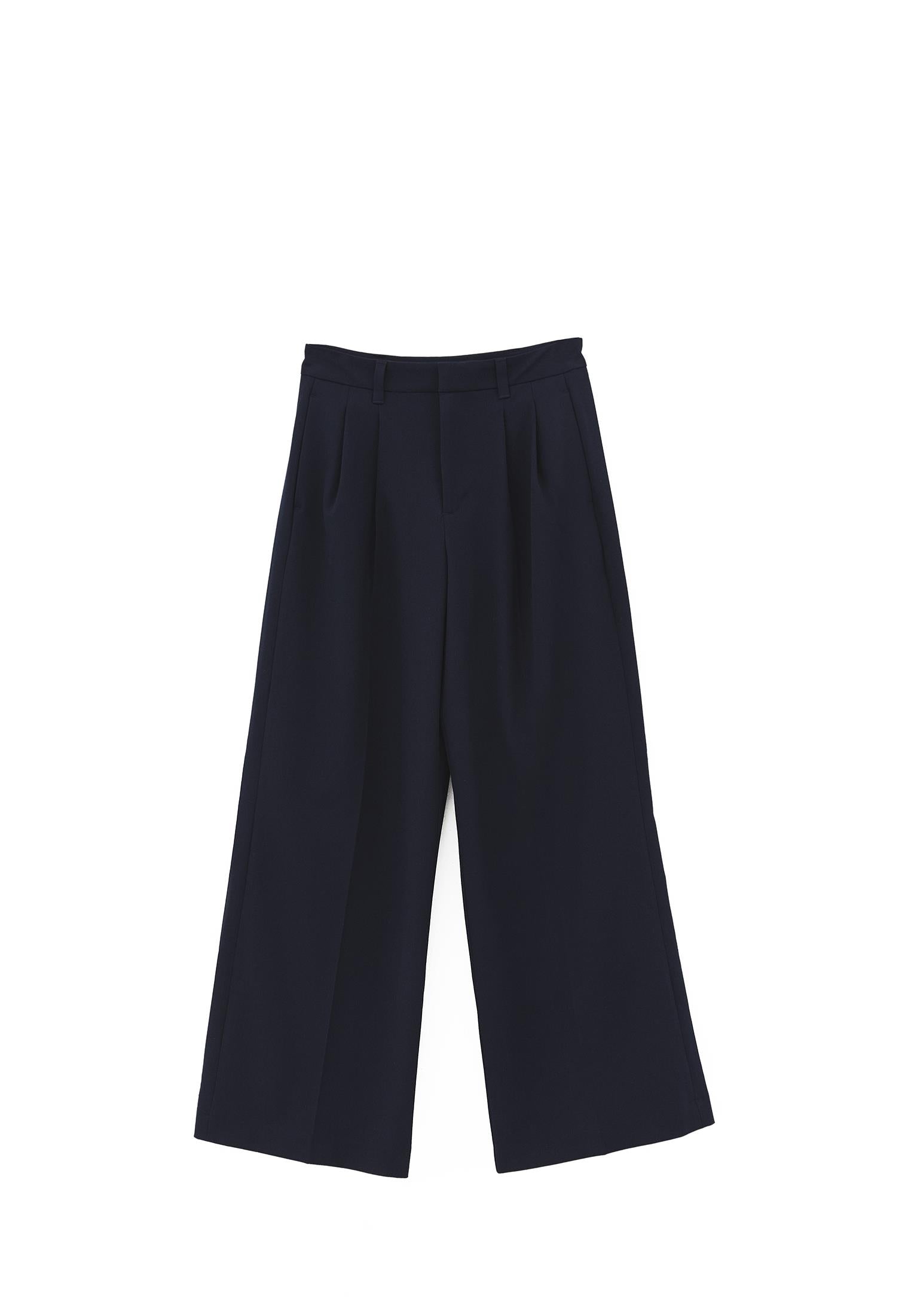 Pleated Standard Wide Leg Pants - MIDNIGHT