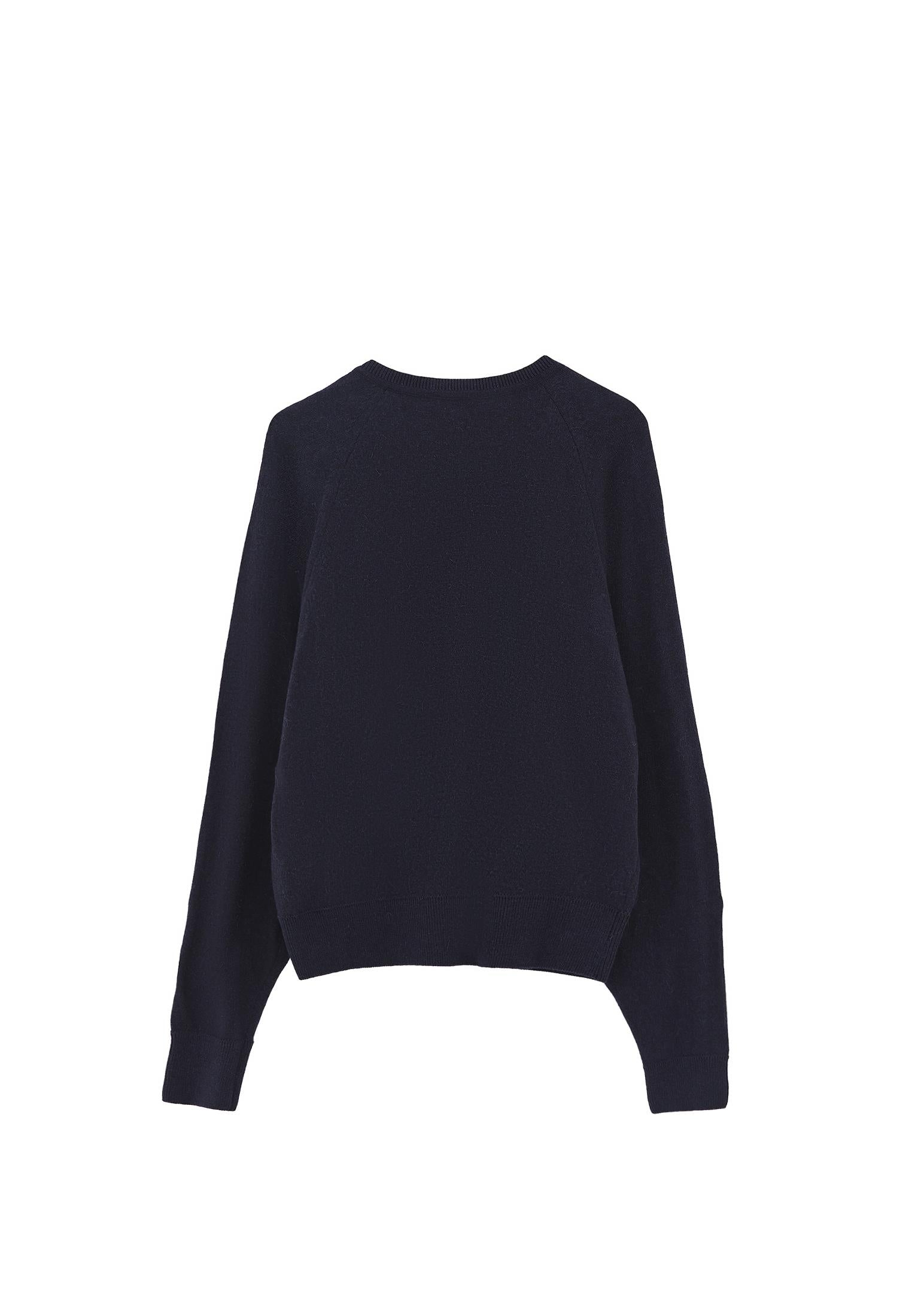 V Neck Raglan Sleeve Knit Sweater - MIDNIGHT