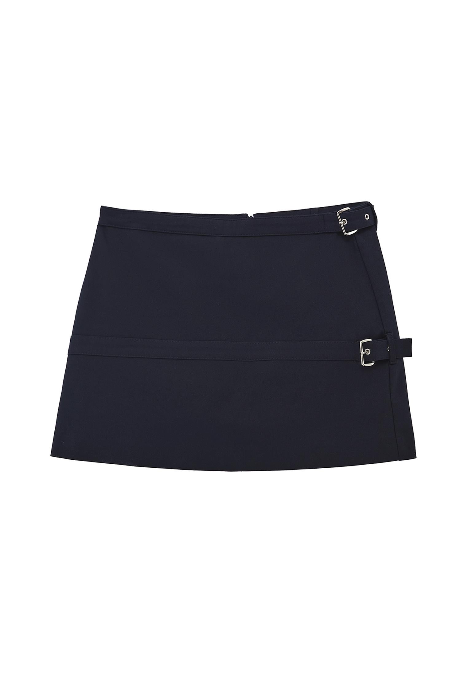 Belted Viscose Mini Skirt - MIDNIGHT