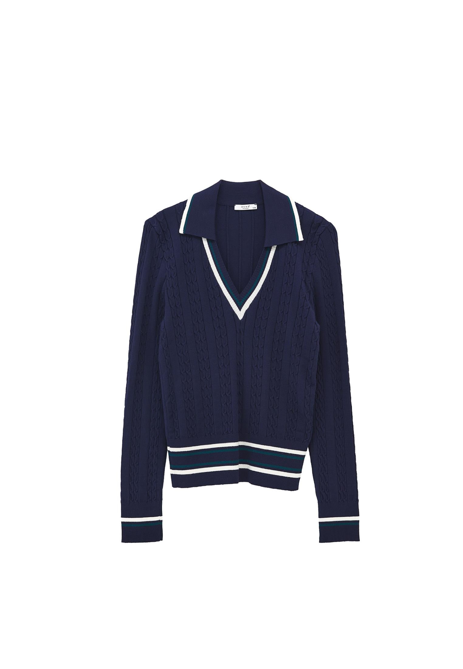 Polo Neck V Neck Sweater - MIDNIGHT