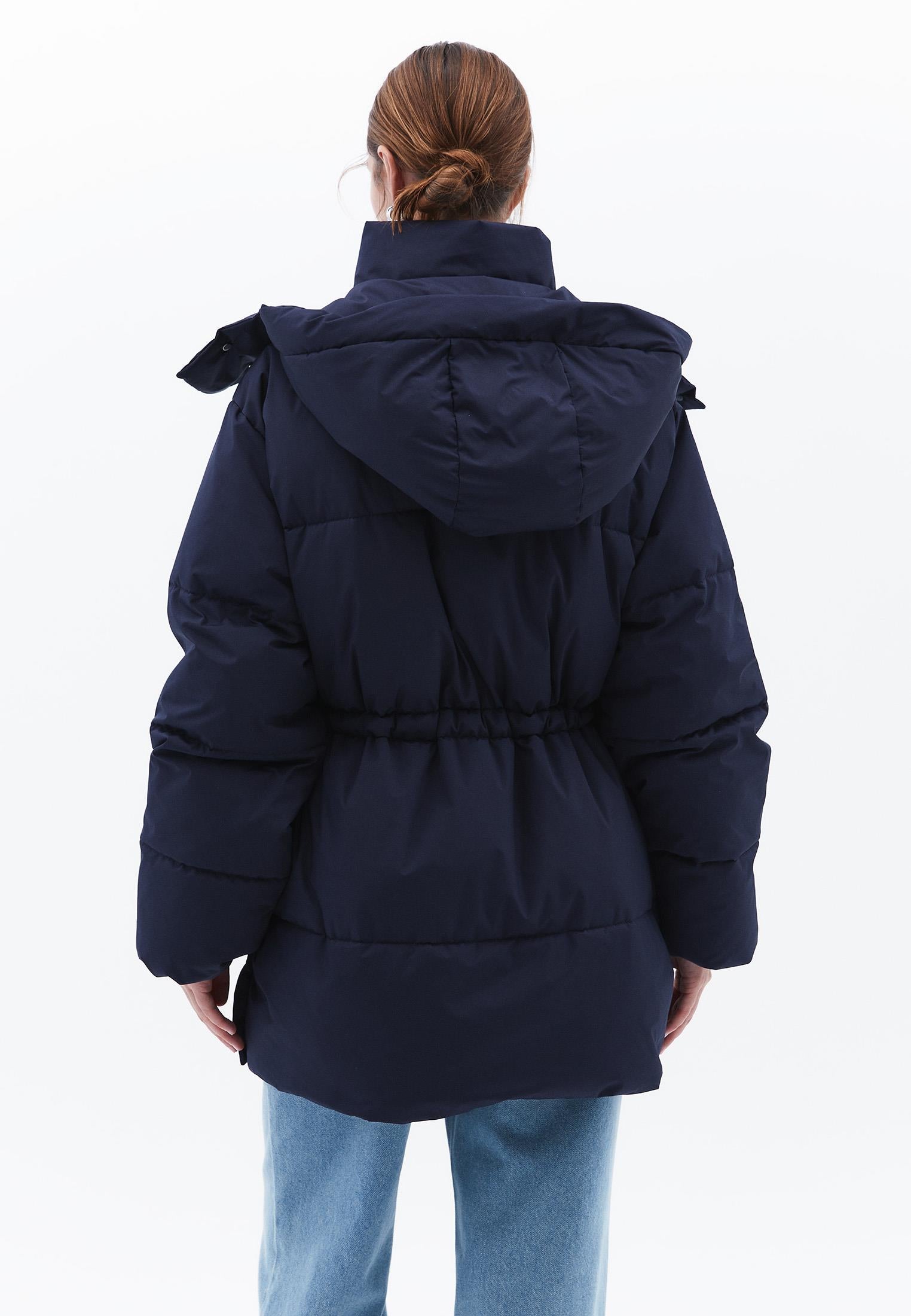 Midi Length Hooded Coat - MIDNIGHT