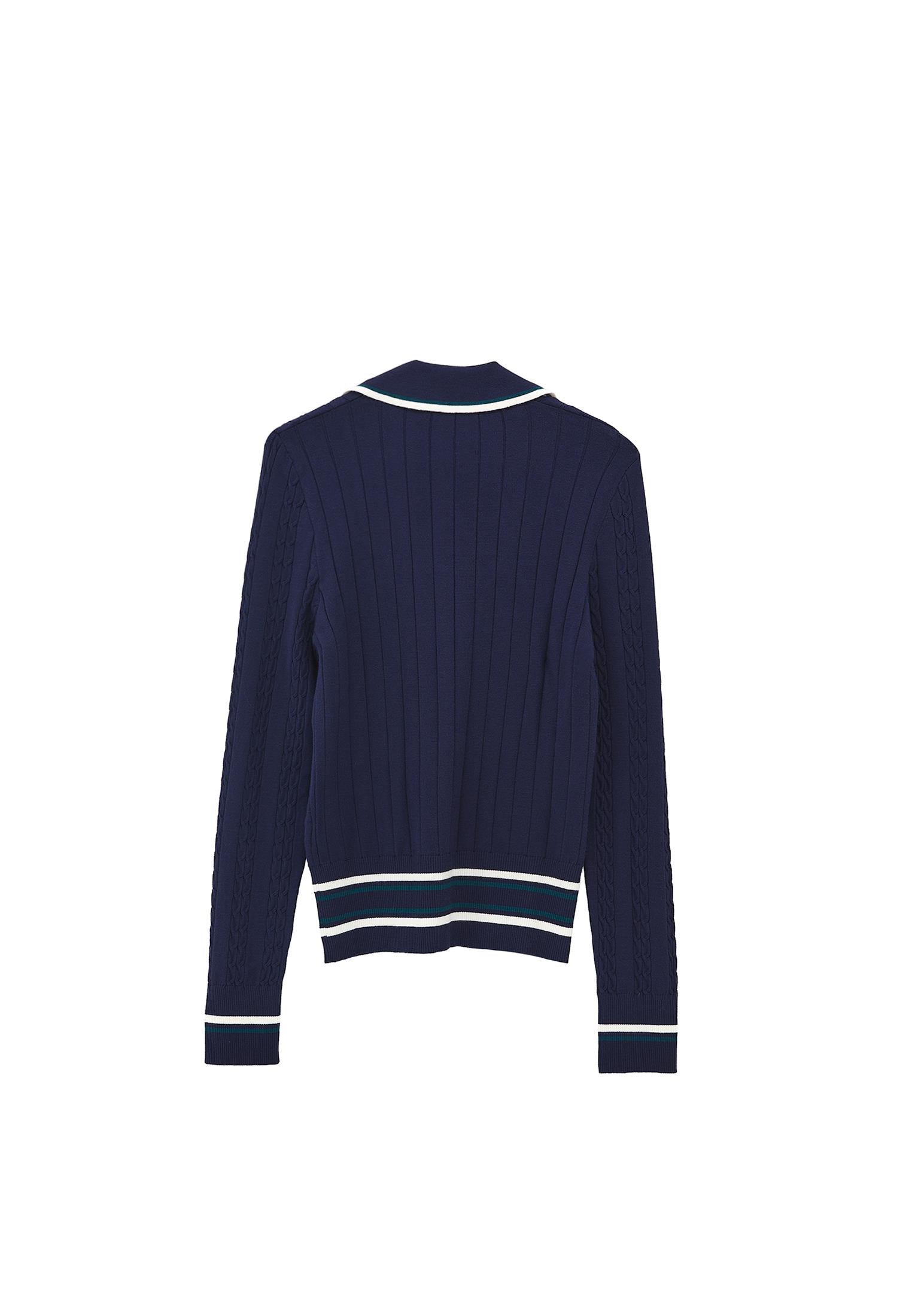 Polo Neck V Neck Sweater - MIDNIGHT