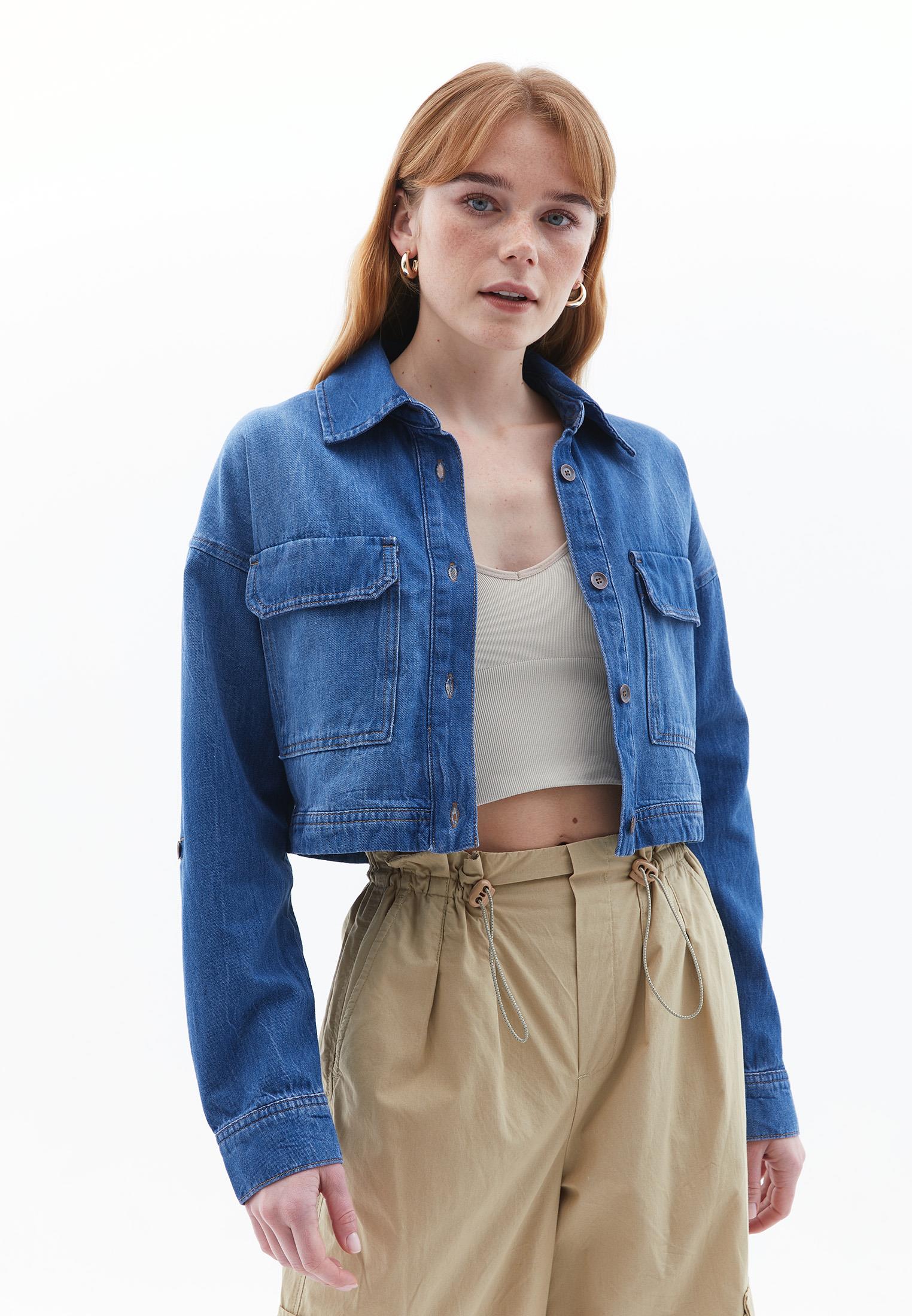 Cotton Shirt With Pockets - MID BLUE DENIM