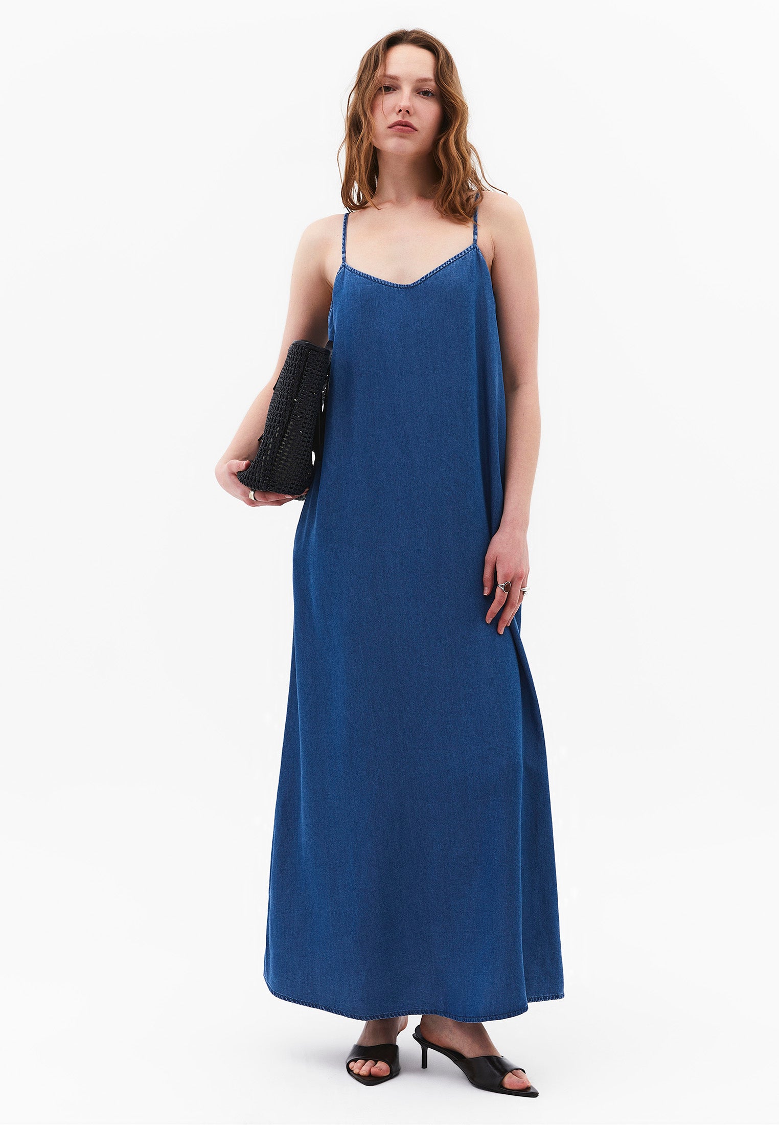 Midi Strappy A-Line Dress - MID BLUE DENIM